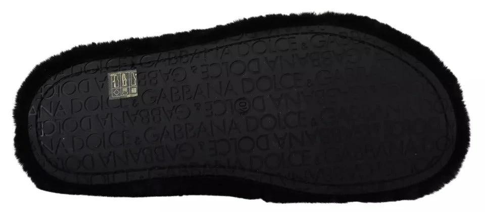 Dolce & Gabbana Black Polyester Faux Fur Mens Flats Sandals Shoes by Dolce & Gabbana