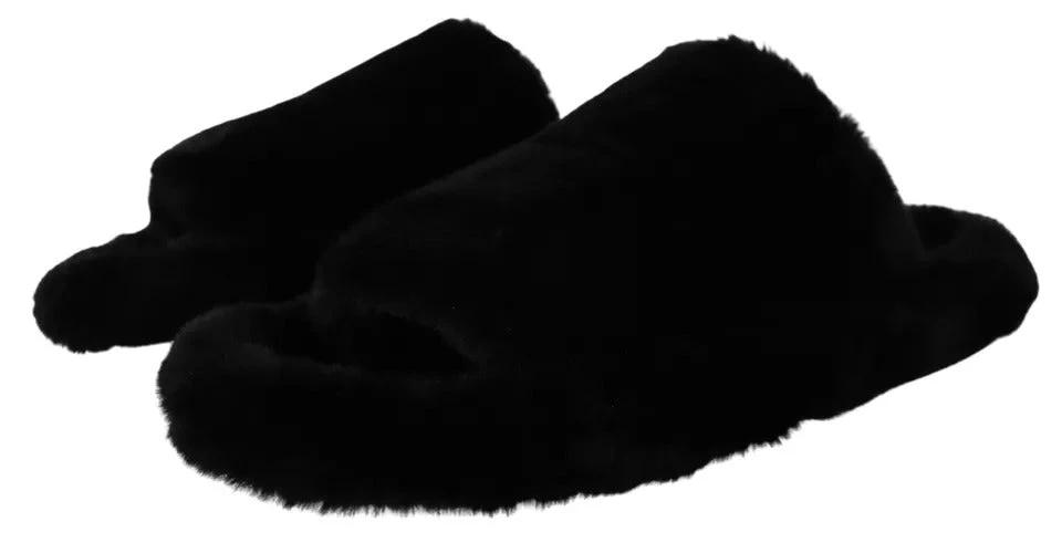 Dolce & Gabbana Black Polyester Faux Fur Mens Flats Sandals Shoes by Dolce & Gabbana
