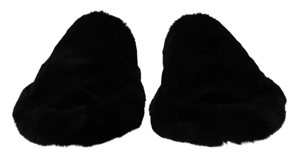Dolce & Gabbana Black Polyester Faux Fur Mens Flats Sandals Shoes by Dolce & Gabbana