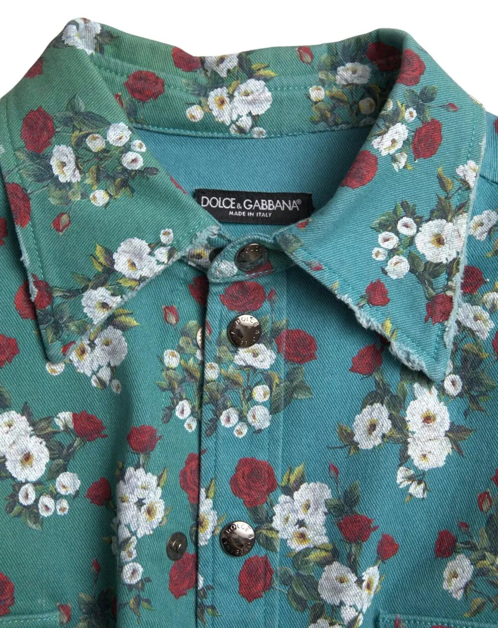 Chemise en jean Dolce &amp; Gabbana bleue à fleurs en coton boutonné