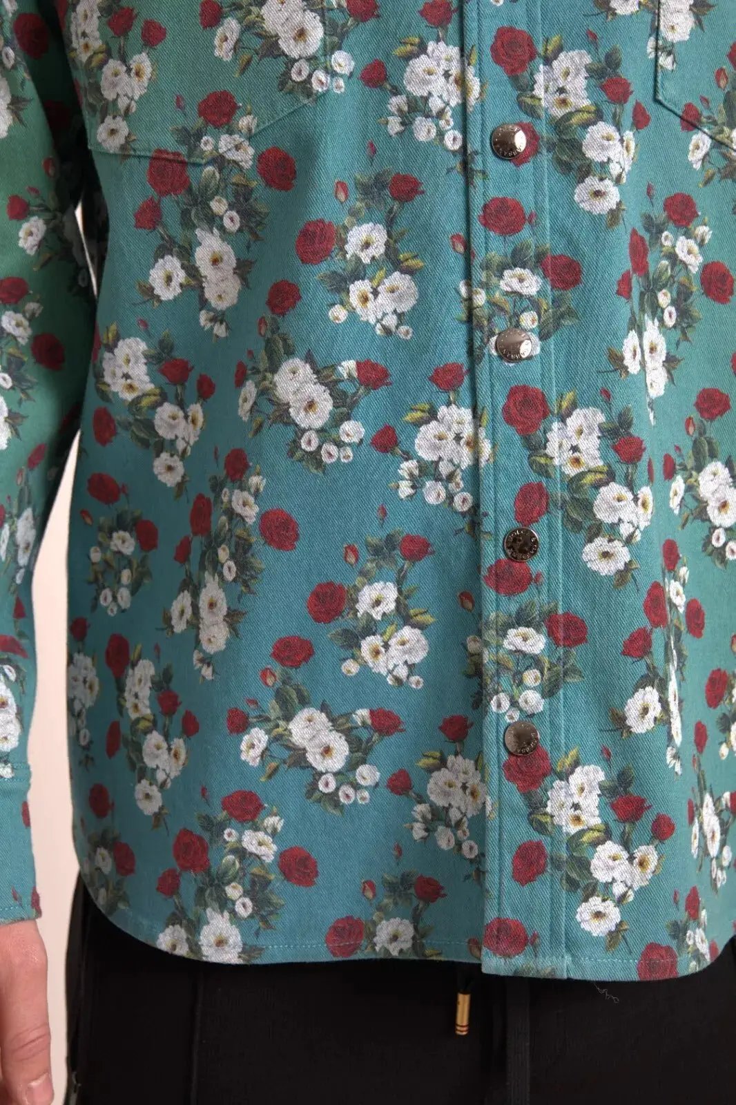 Chemise en jean Dolce &amp; Gabbana bleue à fleurs en coton boutonné
