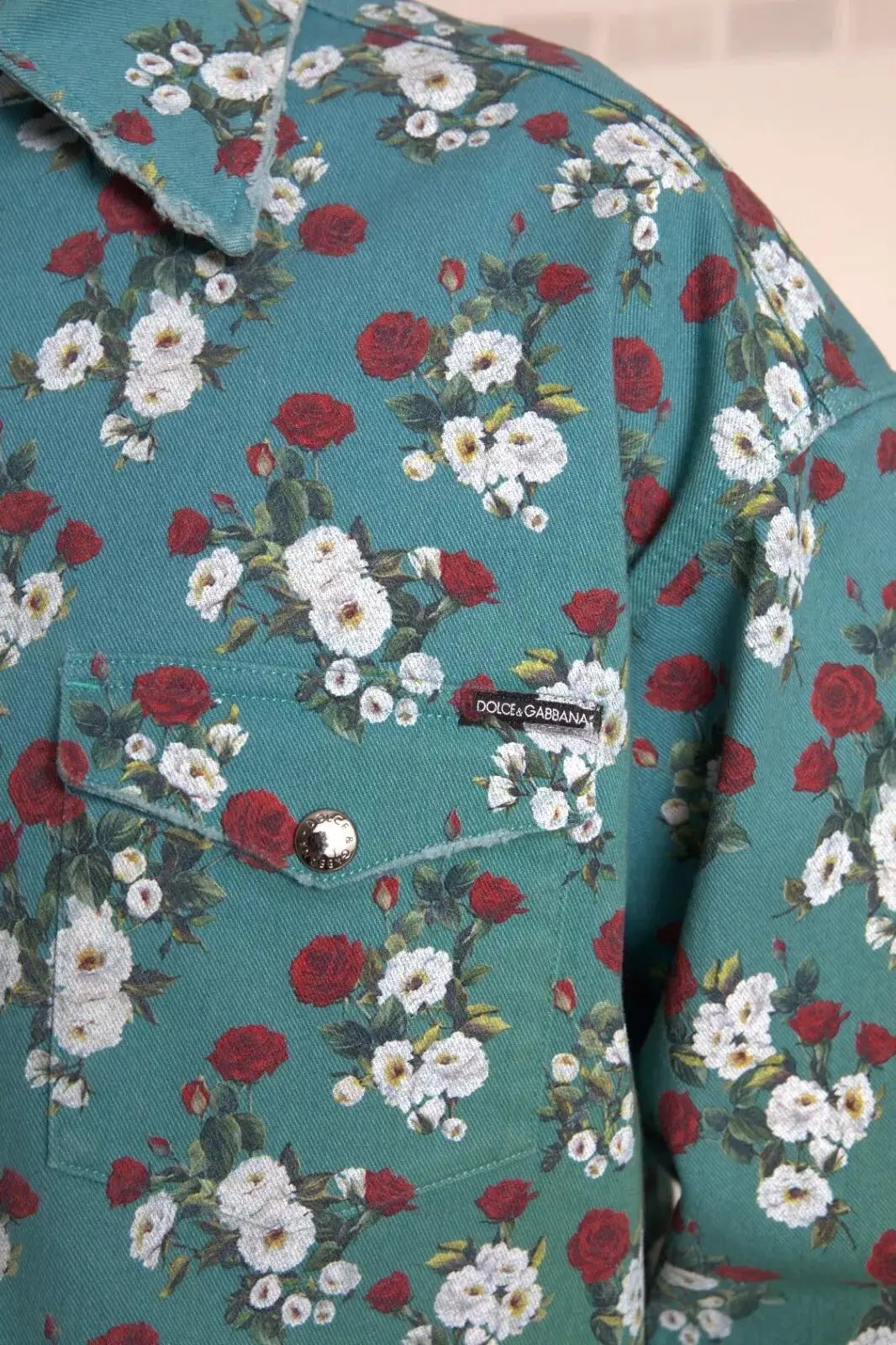 Chemise en jean Dolce &amp; Gabbana bleue à fleurs en coton boutonné