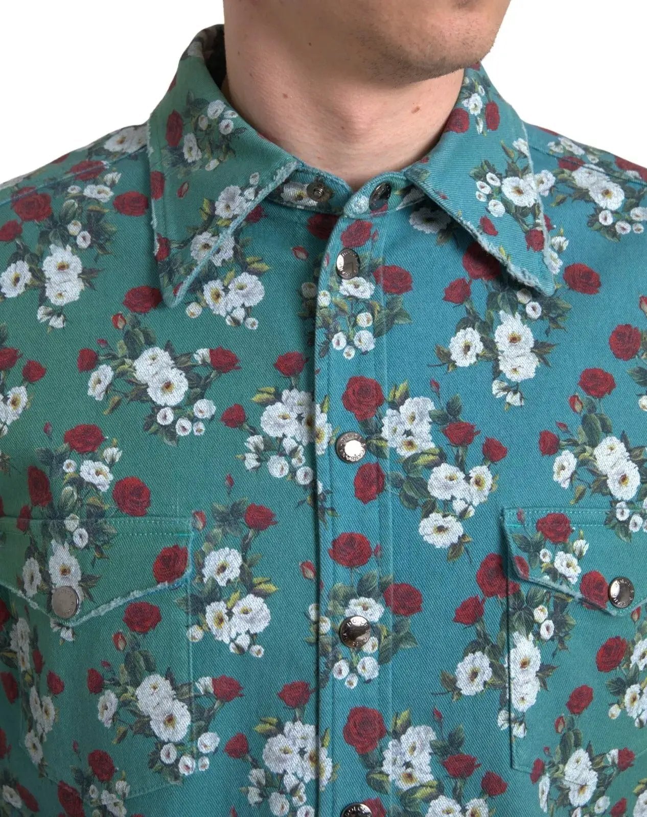 Chemise en jean Dolce &amp; Gabbana bleue à fleurs en coton boutonné