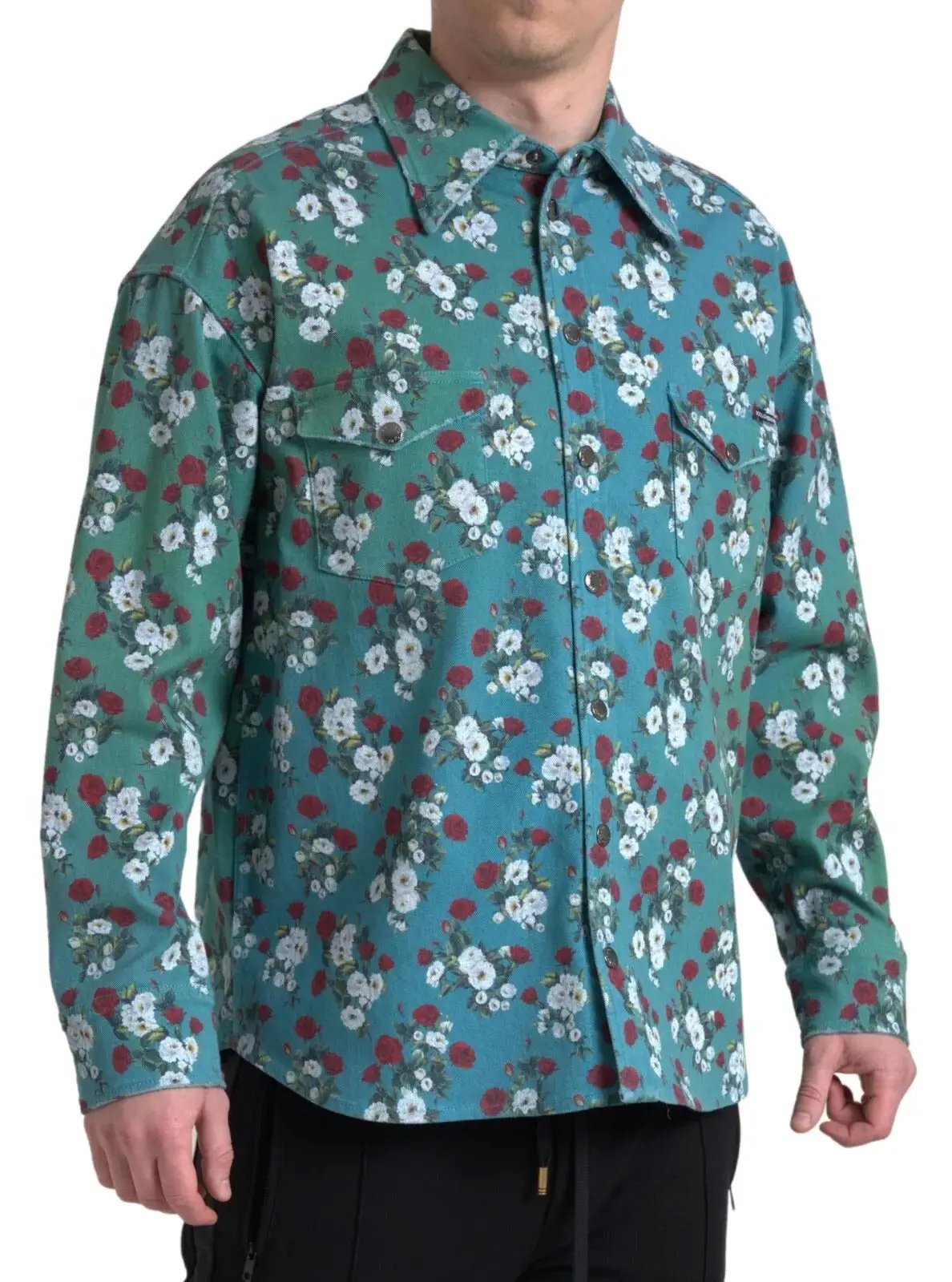 Chemise en jean Dolce &amp; Gabbana bleue à fleurs en coton boutonné