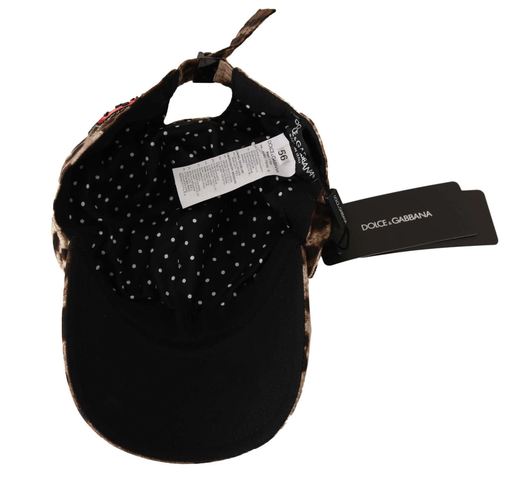 Dolce & Gabbana Brown Leopard Sequin Sicily Applique Baseball Hat by Dolce & Gabbana