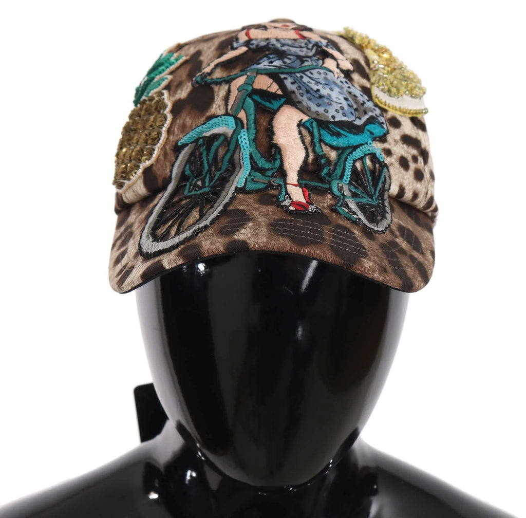 Dolce & Gabbana Brown Leopard Sequin Sicily Applique Baseball Hat by Dolce & Gabbana