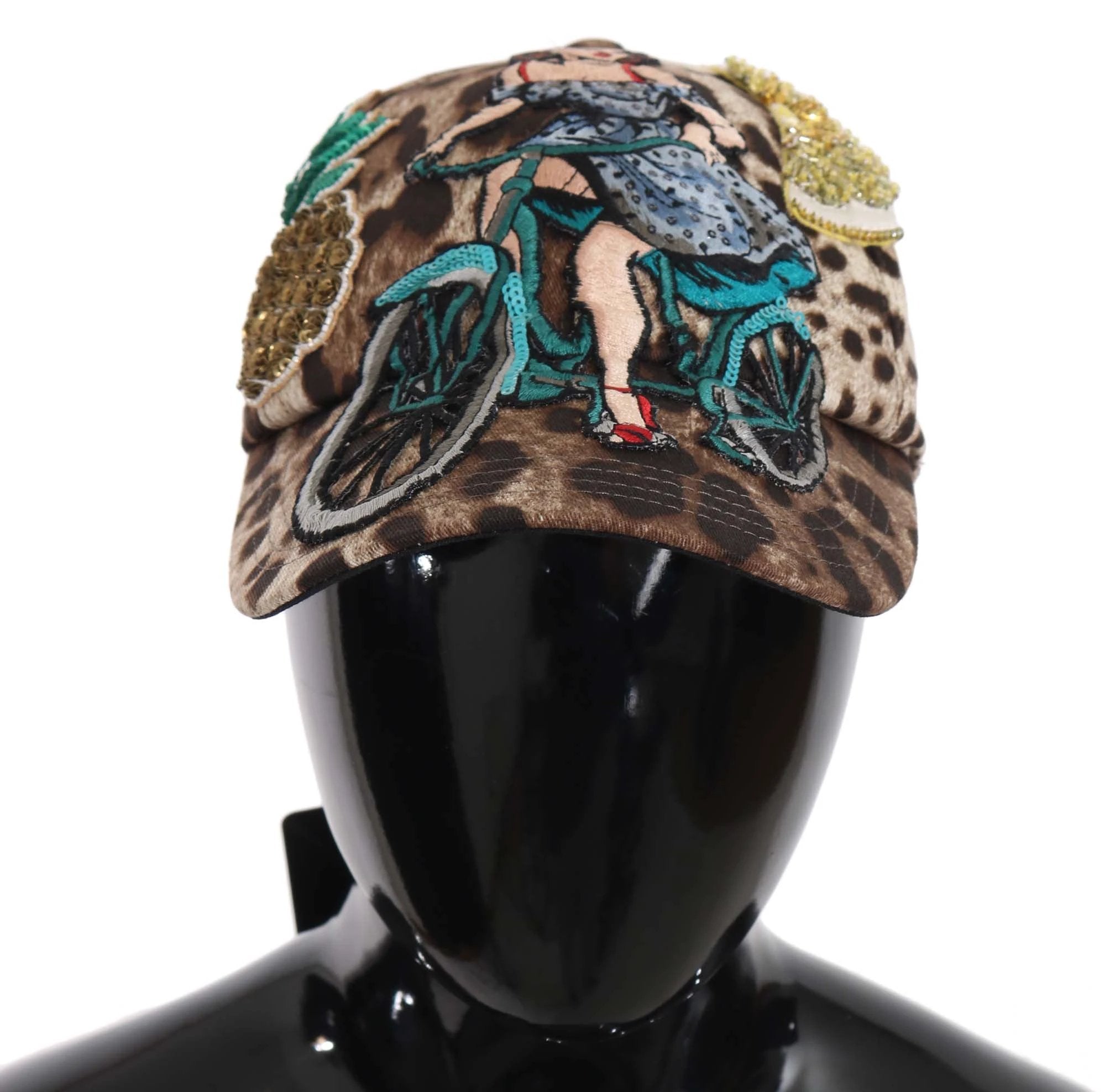 Dolce & Gabbana Brown Leopard Sequin Sicily Applique Baseball Hat by Dolce & Gabbana
