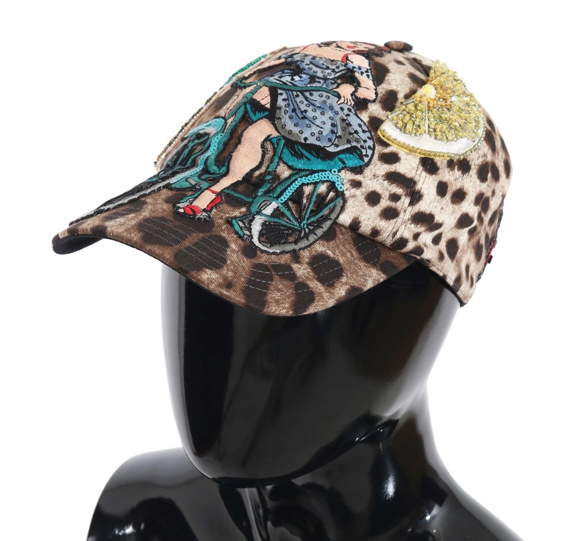 Dolce & Gabbana Brown Leopard Sequin Sicily Applique Baseball Hat by Dolce & Gabbana
