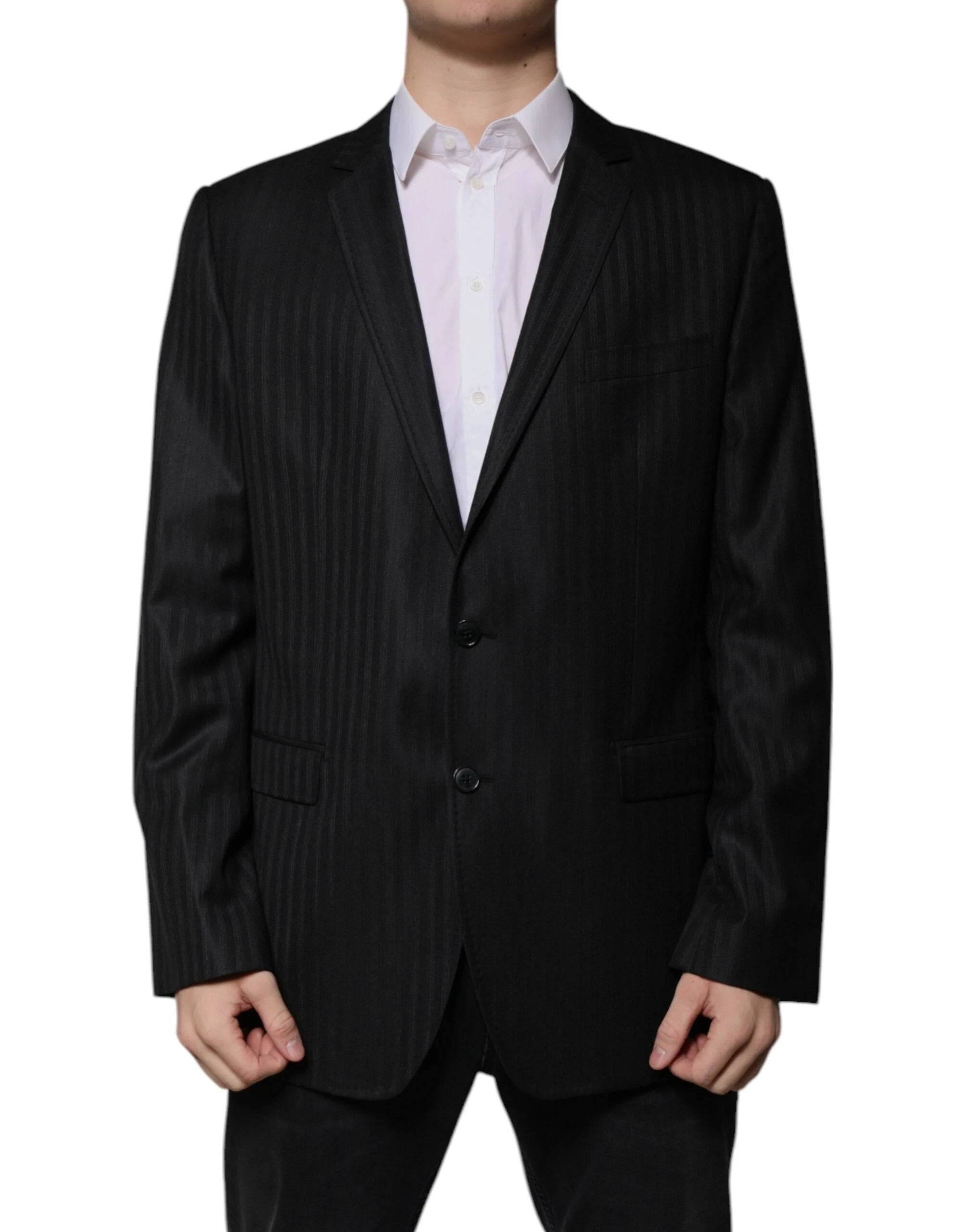 Dolce & Gabbana Black Stripe Wool Single Breasted Blazer by Dolce & Gabbana