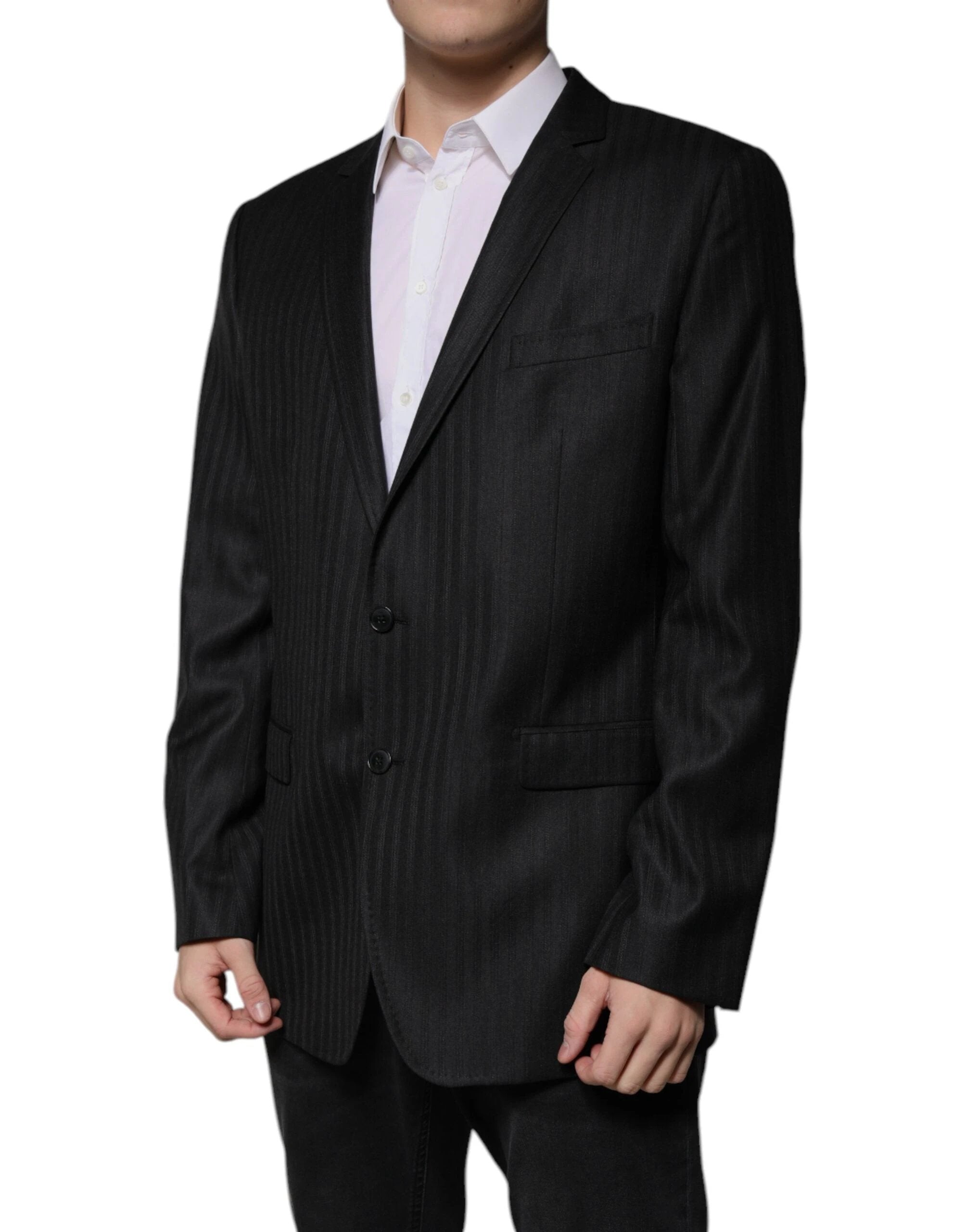 Dolce & Gabbana Black Stripe Wool Single Breasted Blazer by Dolce & Gabbana