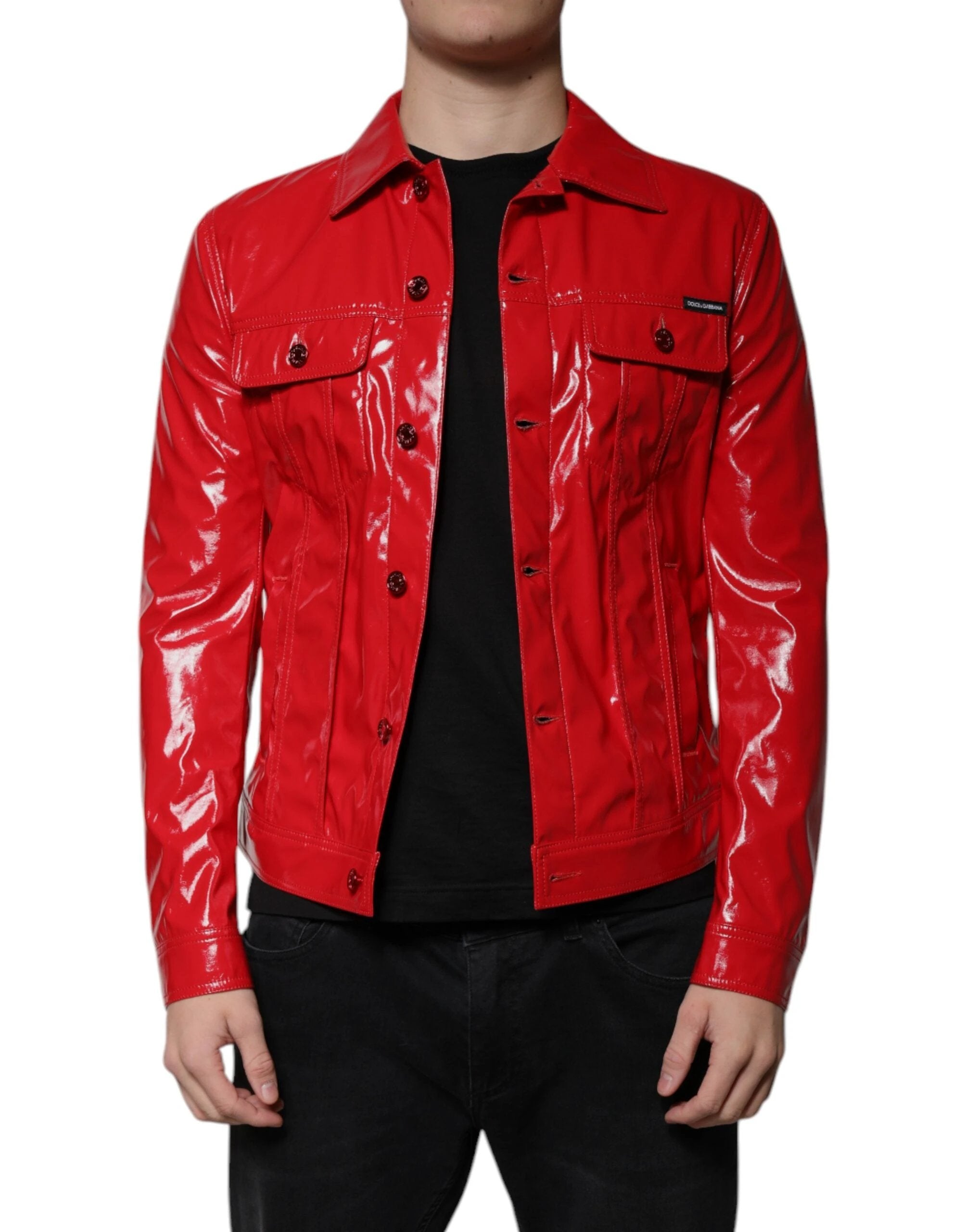 Dolce & Gabbana Red Polyester Button Down Collared Jacket by Dolce & Gabbana