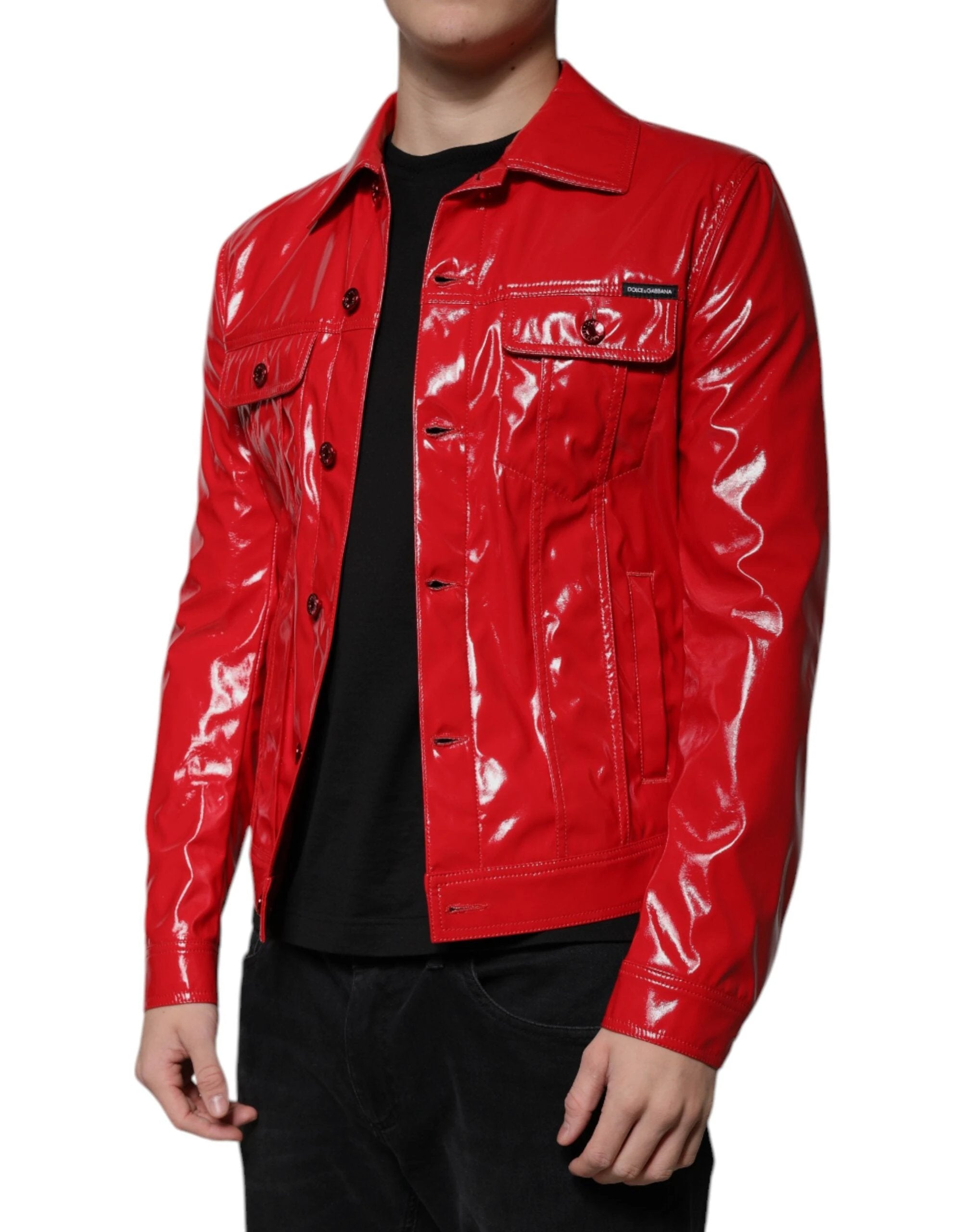 Dolce & Gabbana Red Polyester Button Down Collared Jacket by Dolce & Gabbana