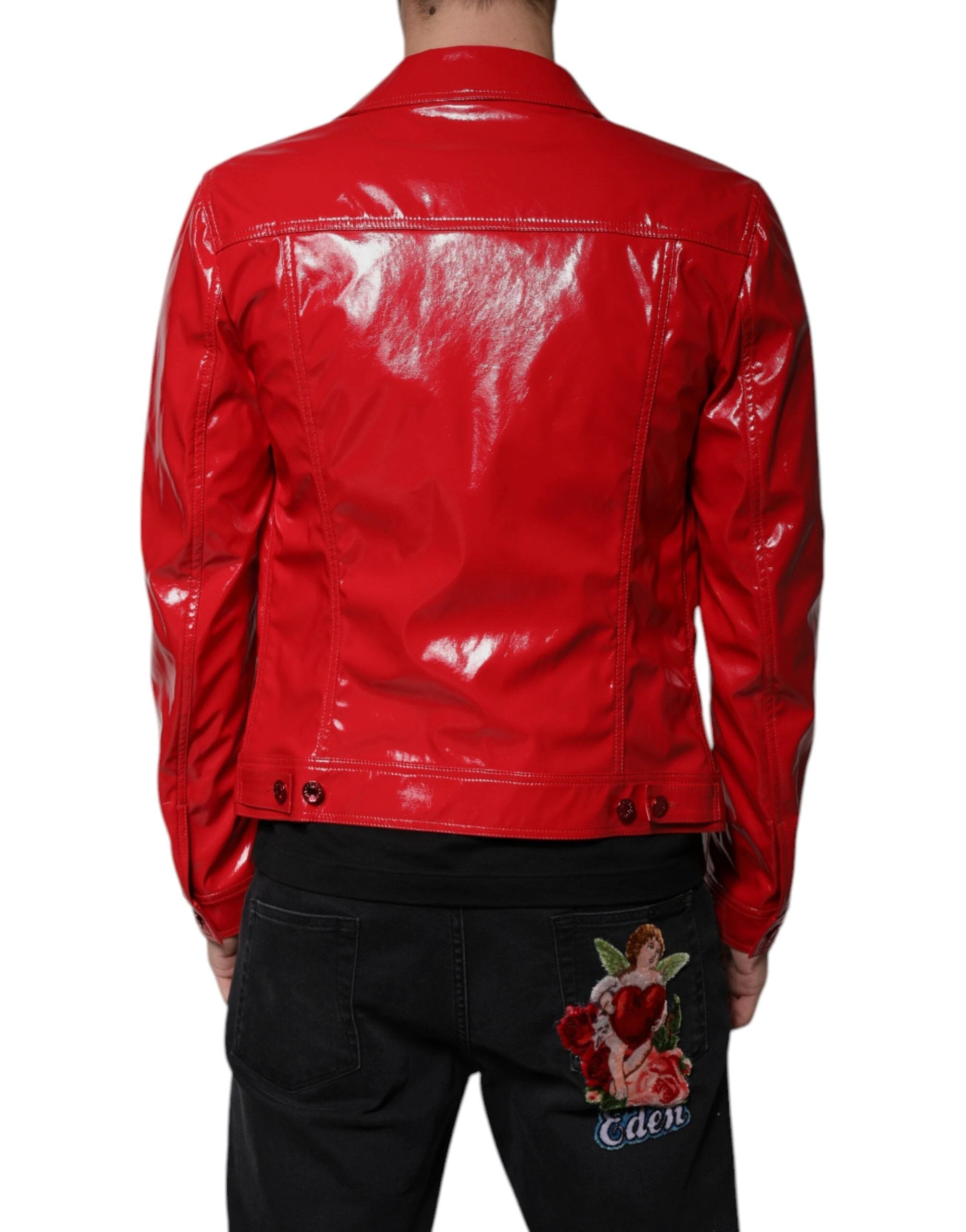 Dolce & Gabbana Red Polyester Button Down Collared Jacket by Dolce & Gabbana