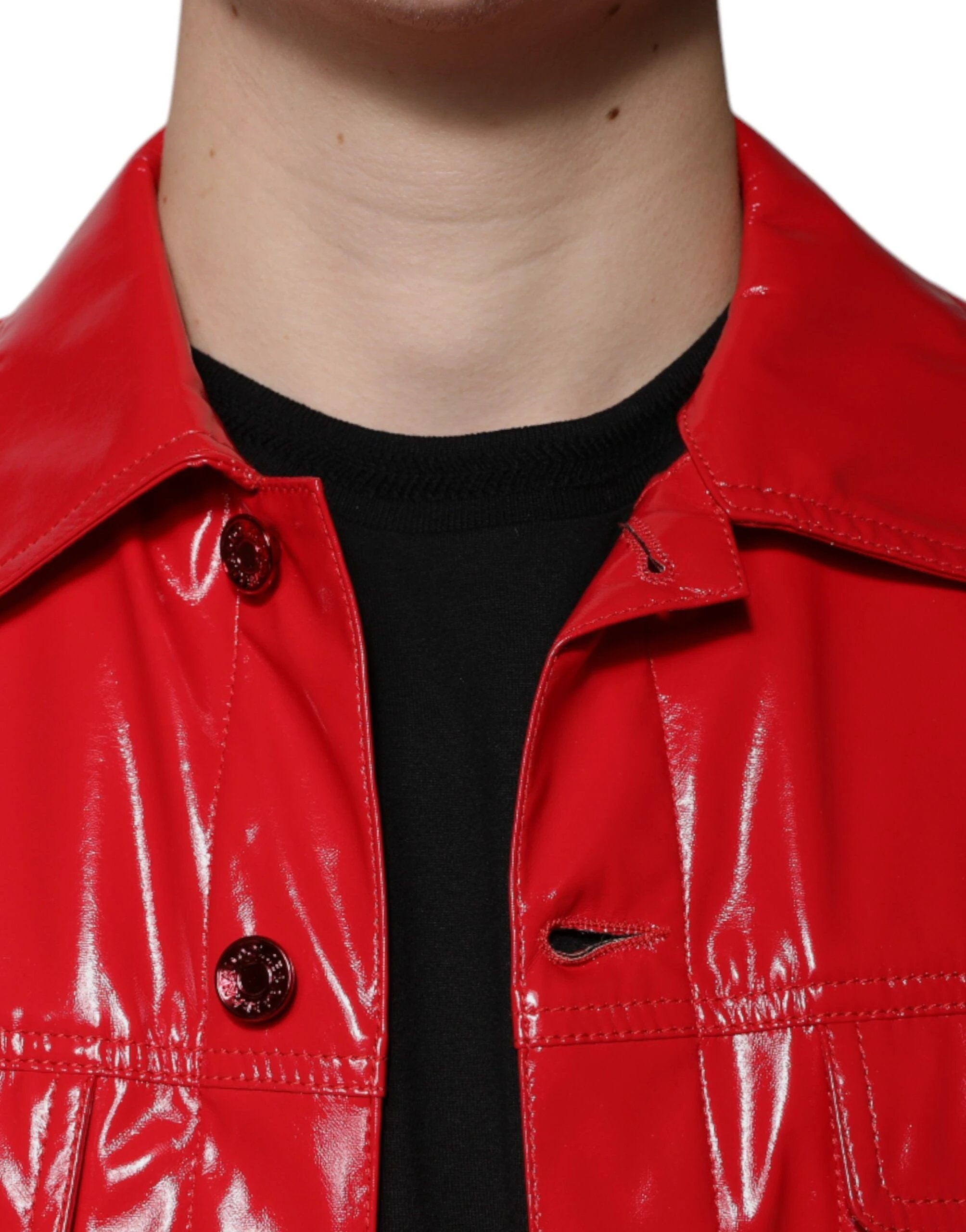 Dolce & Gabbana Red Polyester Button Down Collared Jacket by Dolce & Gabbana