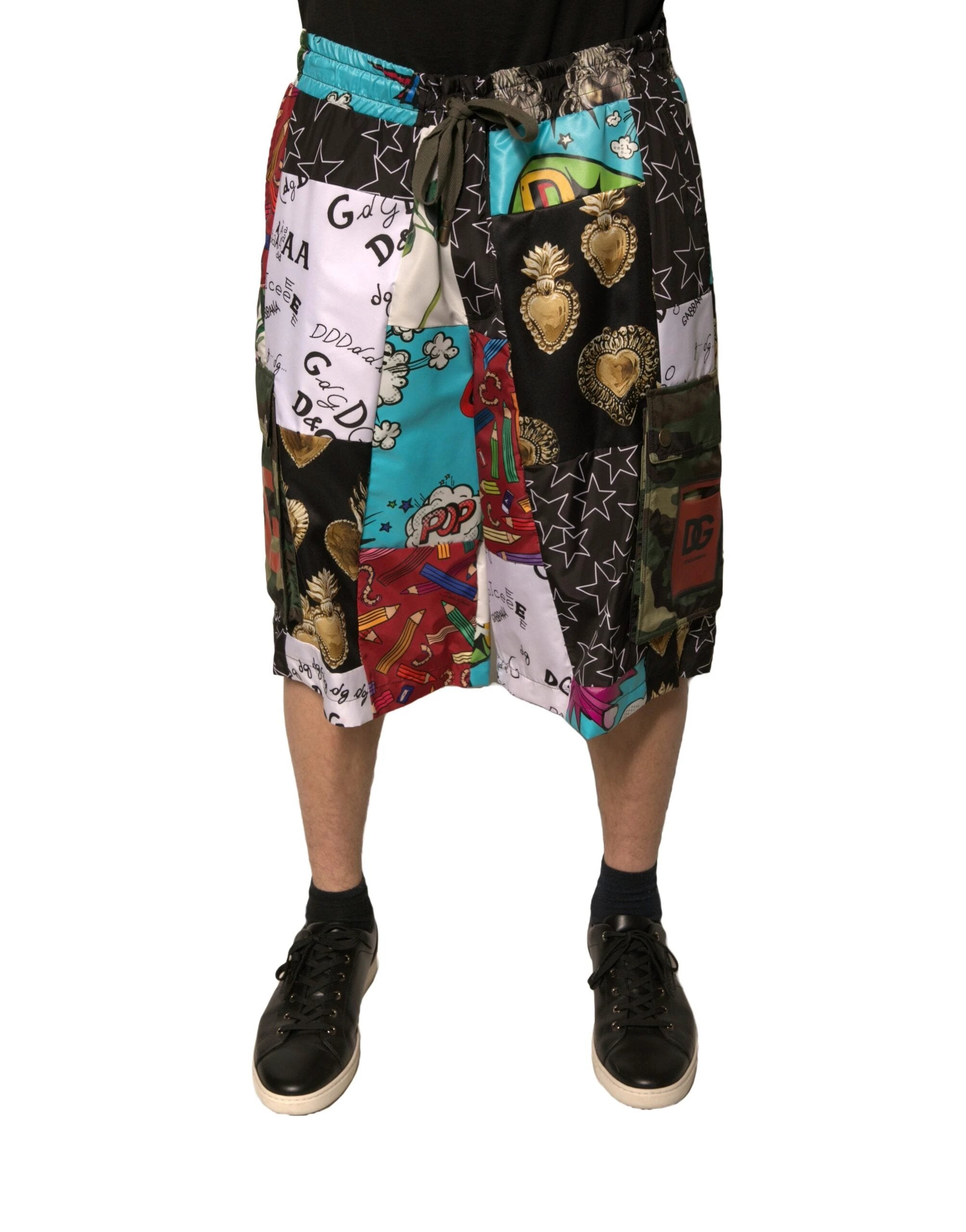 Dolce & Gabbana Multicolor Patchwork Cargo Bermuda Shorts by Dolce & Gabbana