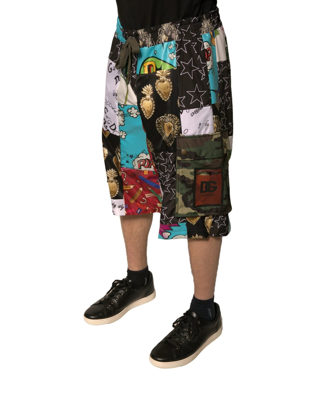 Dolce & Gabbana Multicolor Patchwork Cargo Bermuda Shorts by Dolce & Gabbana