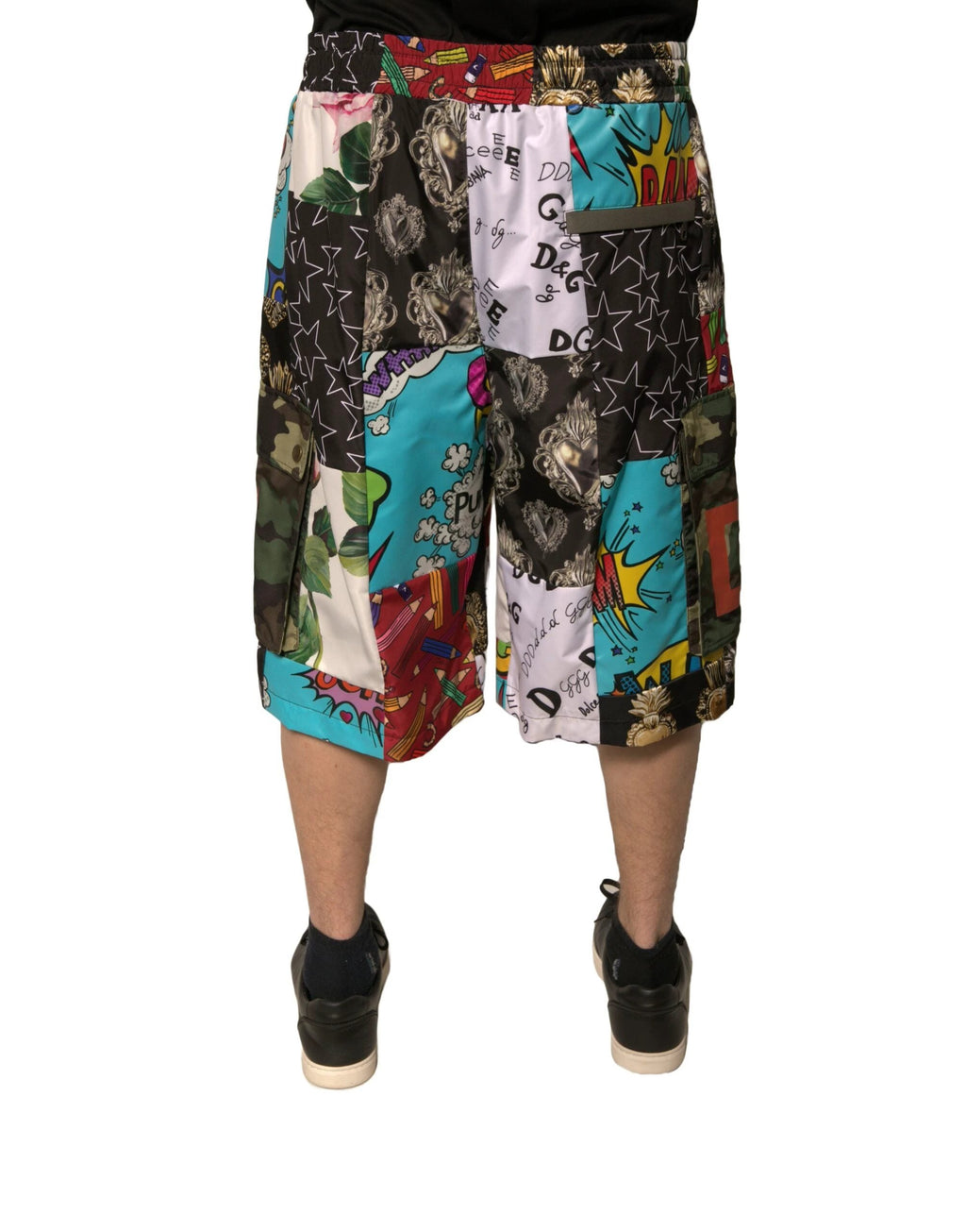 Dolce & Gabbana Multicolor Patchwork Cargo Bermuda Shorts by Dolce & Gabbana