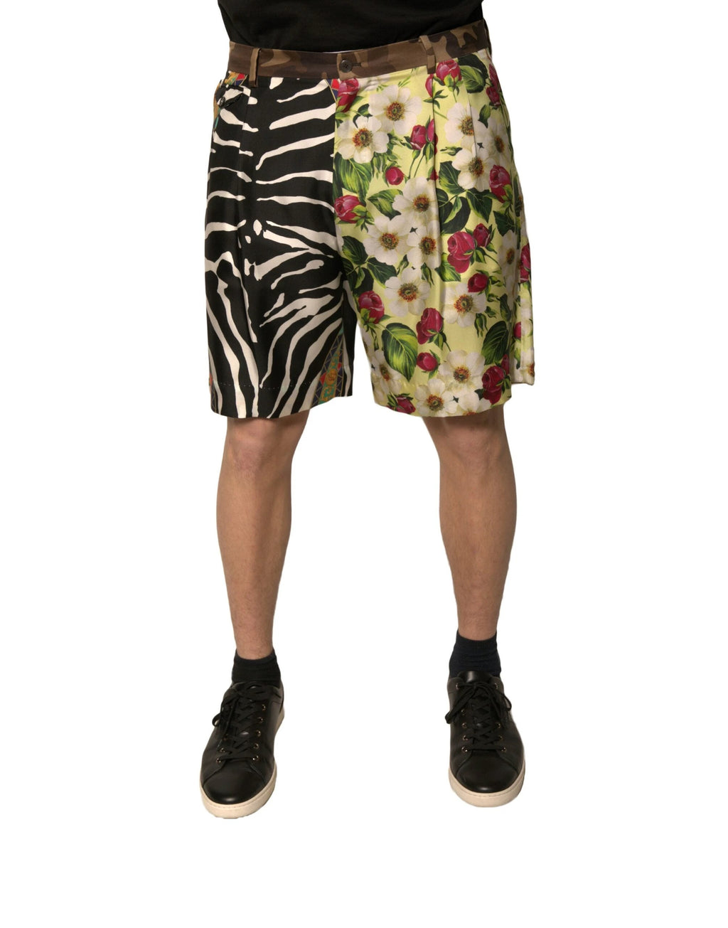 Dolce & Gabbana Multicolor Patchwork Silk Men Chino Shorts by Dolce & Gabbana