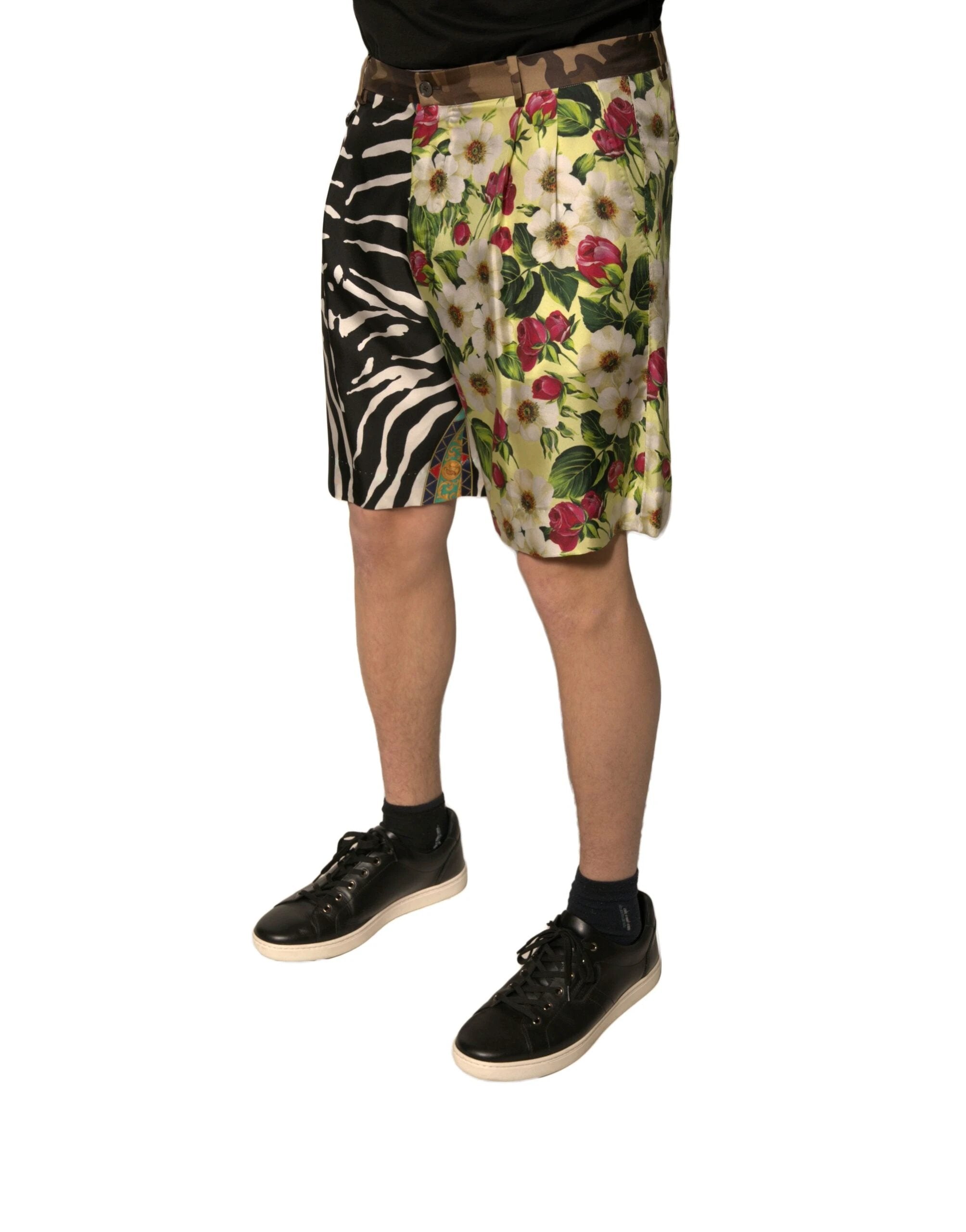 Dolce & Gabbana Multicolor Patchwork Silk Men Chino Shorts by Dolce & Gabbana