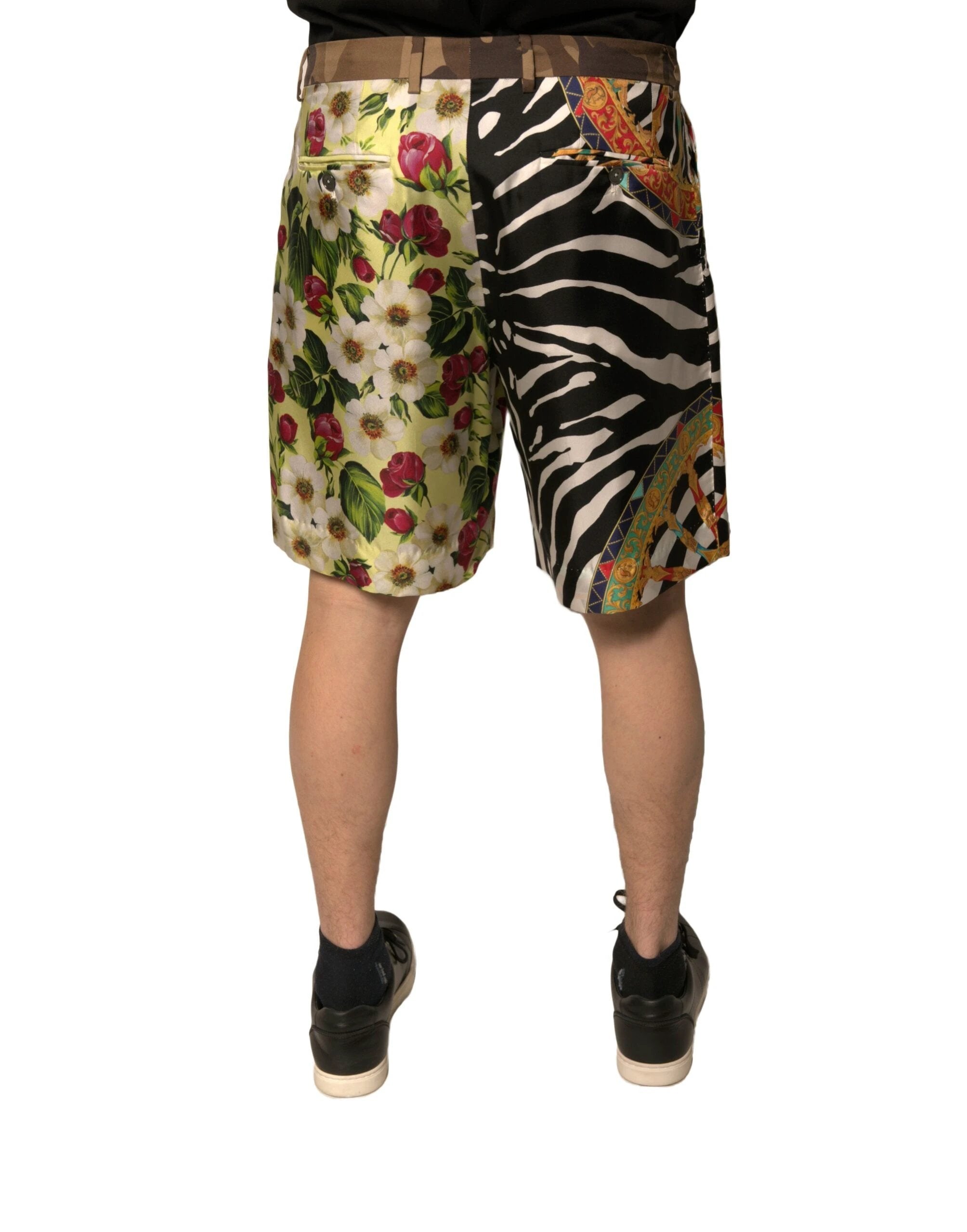 Dolce & Gabbana Multicolor Patchwork Silk Men Chino Shorts by Dolce & Gabbana