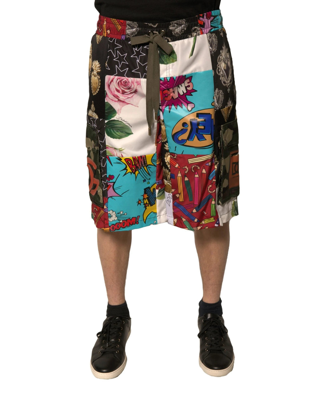 Dolce & Gabbana Multicolor Patchwork Cargo Bermuda Shorts by Dolce & Gabbana