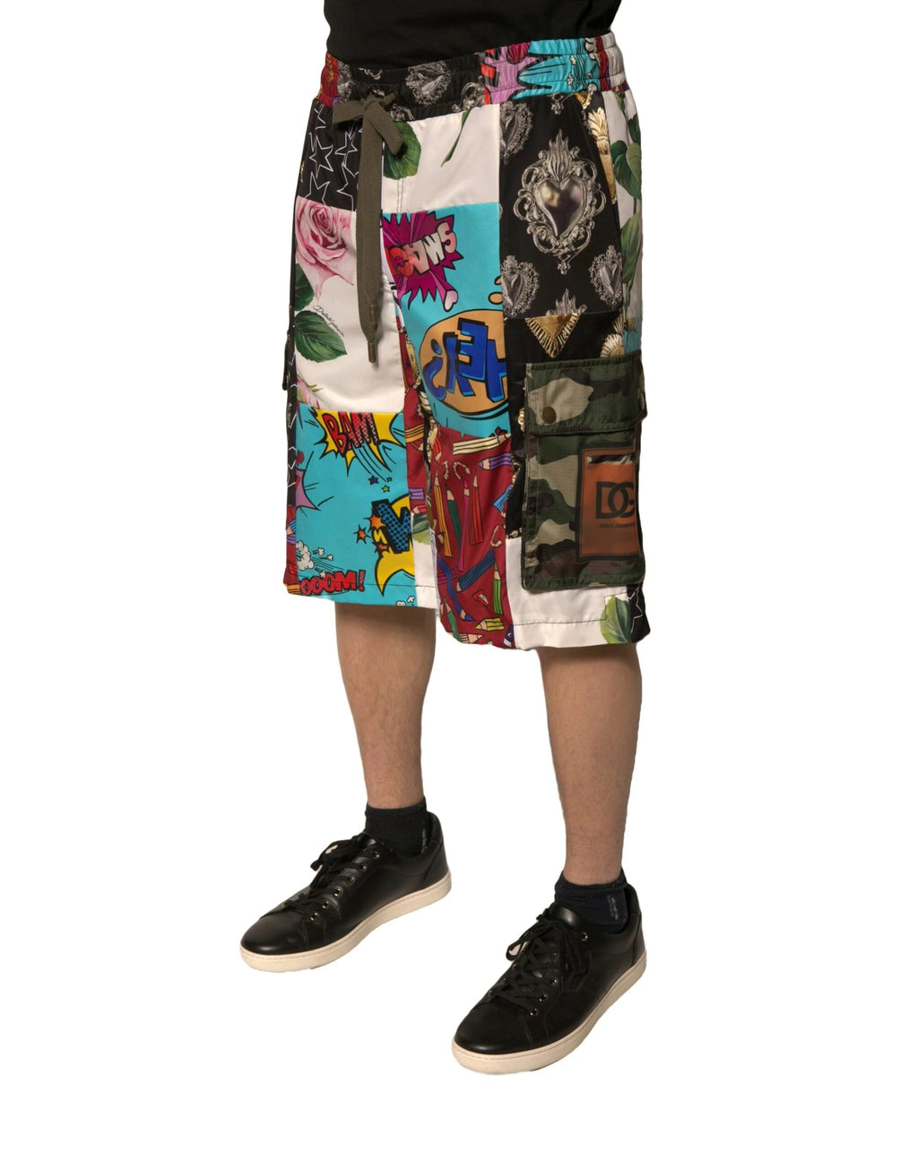 Dolce & Gabbana Multicolor Patchwork Cargo Bermuda Shorts by Dolce & Gabbana