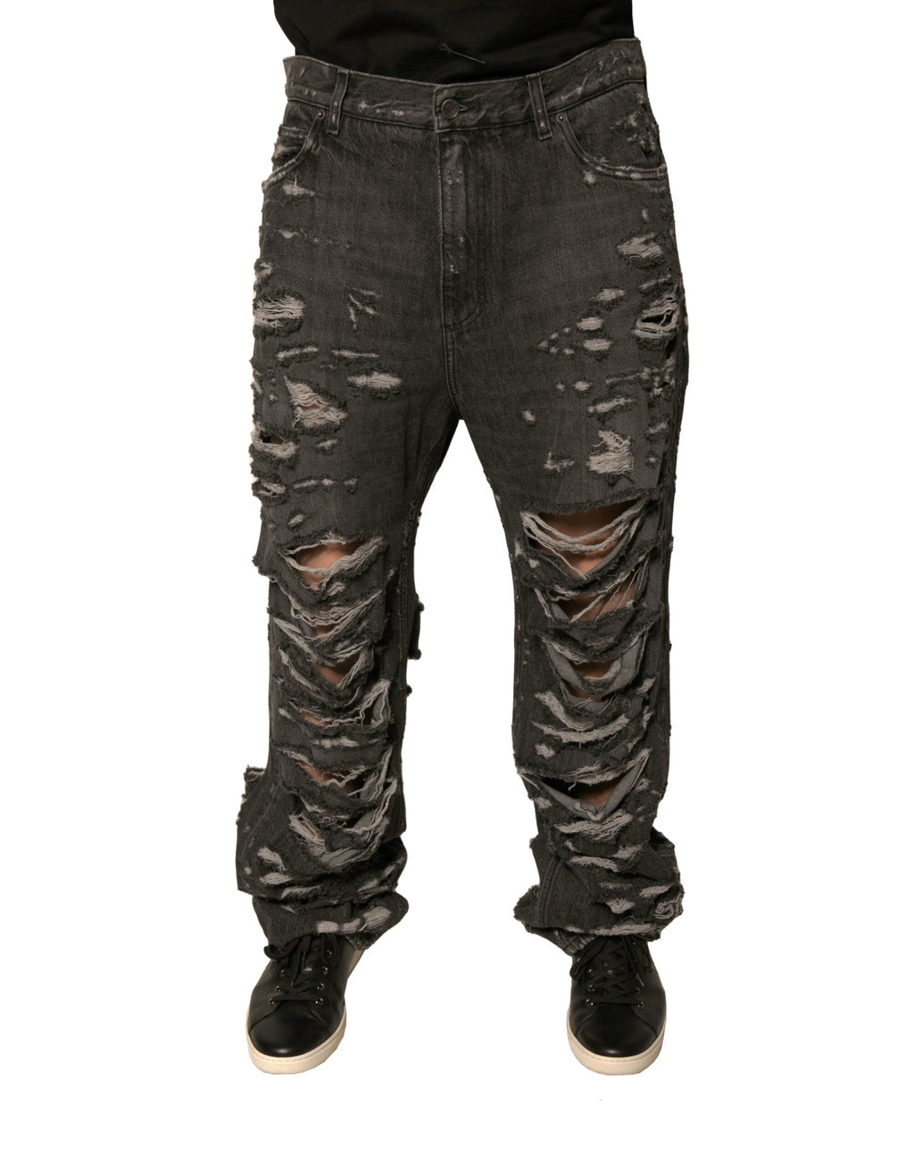 Dolce & Gabbana Gray Tattered Cotton Straight Men Denim Jeans by Dolce & Gabbana