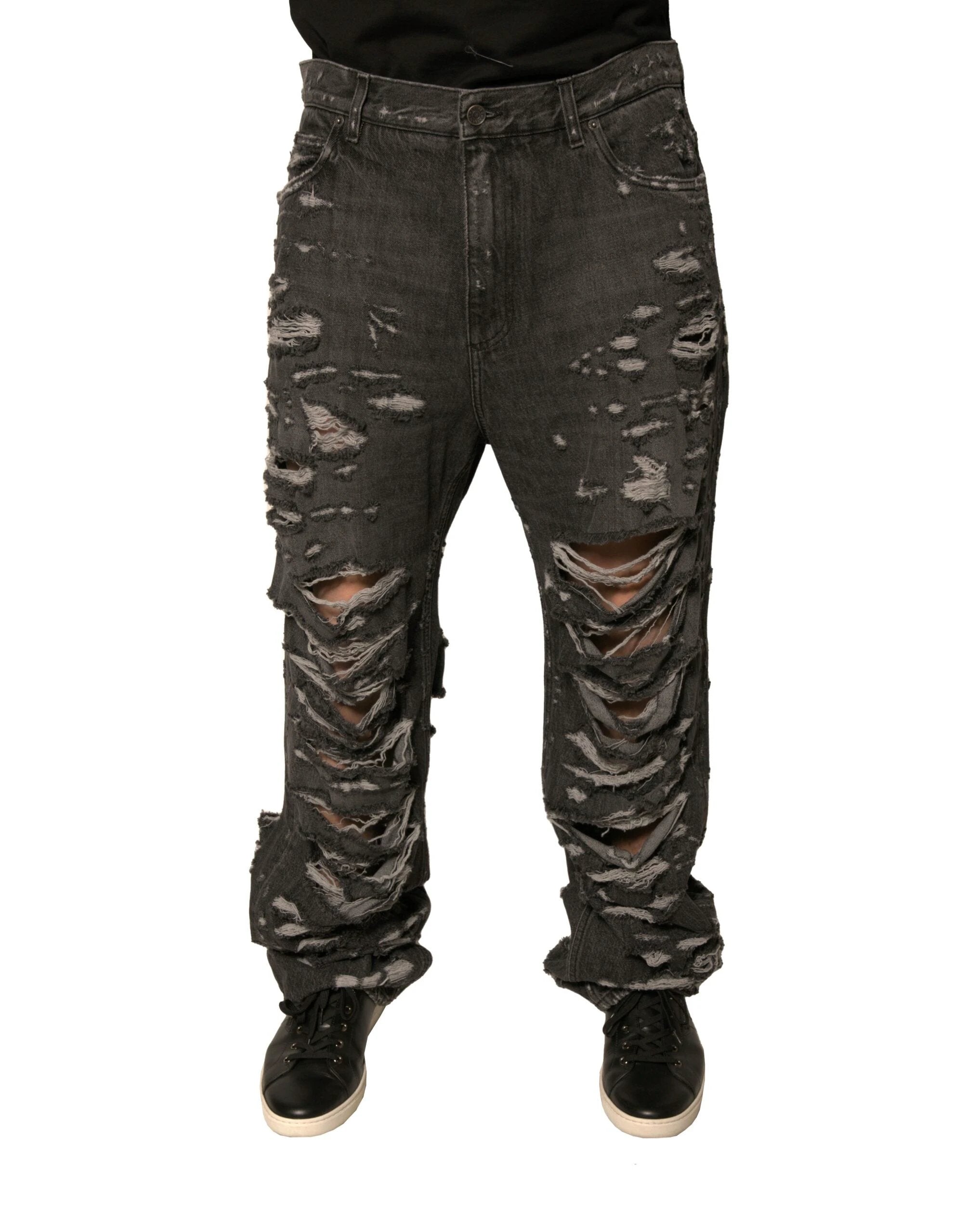 Dolce & Gabbana Gray Tattered Cotton Straight Men Denim Jeans by Dolce & Gabbana