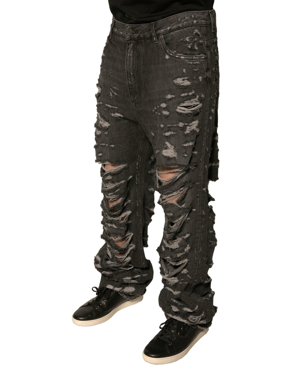 Dolce & Gabbana Gray Tattered Cotton Straight Men Denim Jeans by Dolce & Gabbana