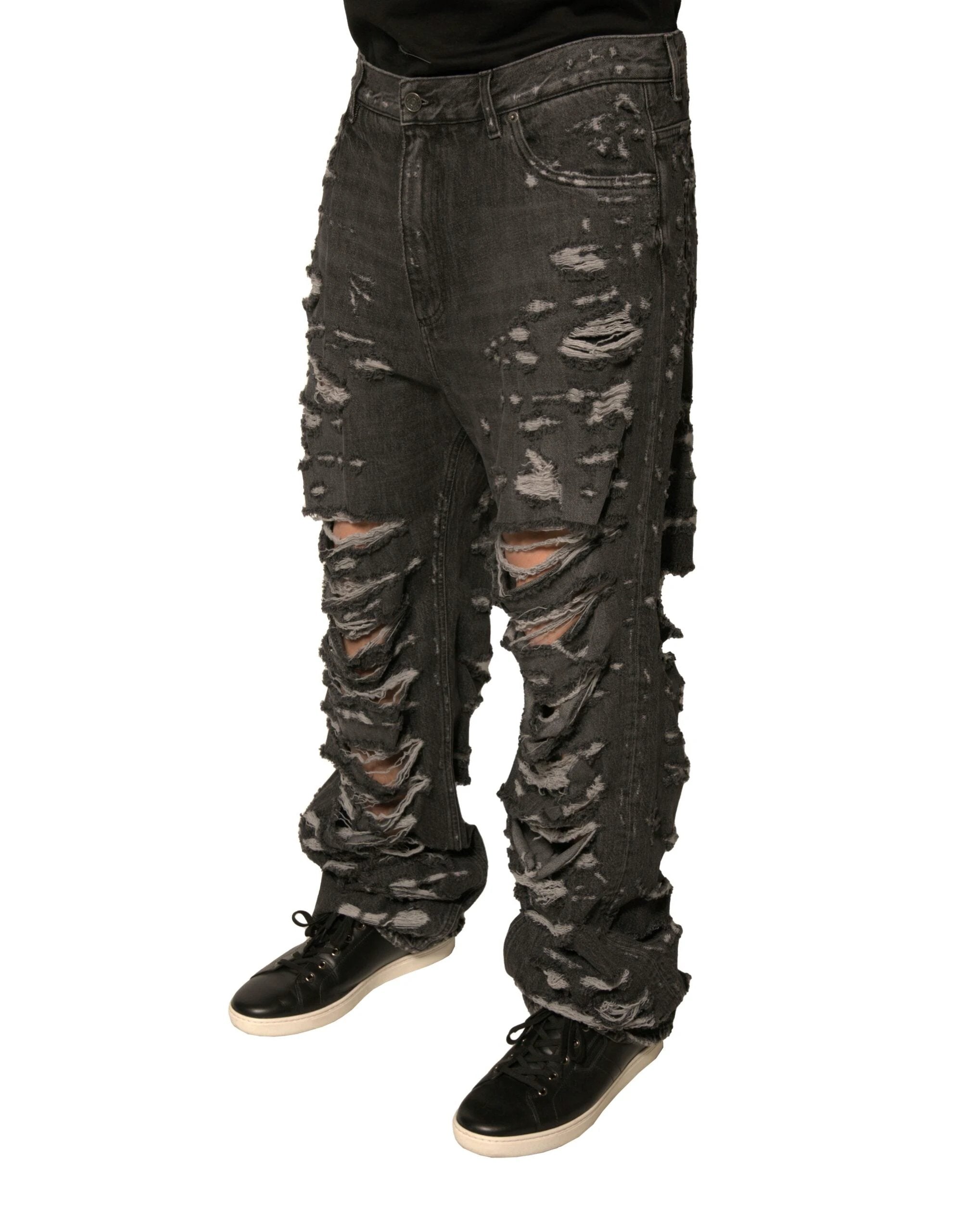 Dolce & Gabbana Gray Tattered Cotton Straight Men Denim Jeans by Dolce & Gabbana