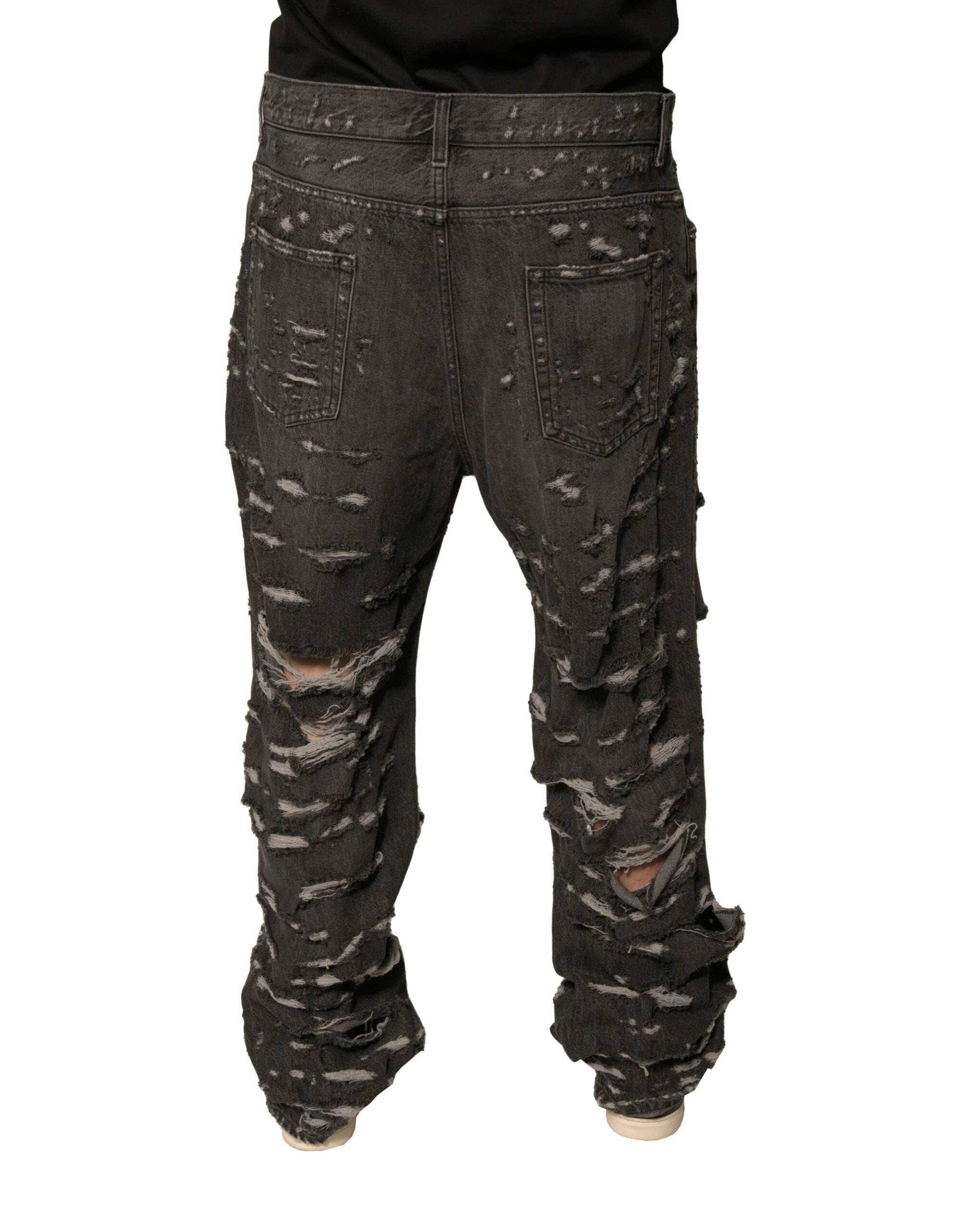 Dolce & Gabbana Gray Tattered Cotton Straight Men Denim Jeans by Dolce & Gabbana