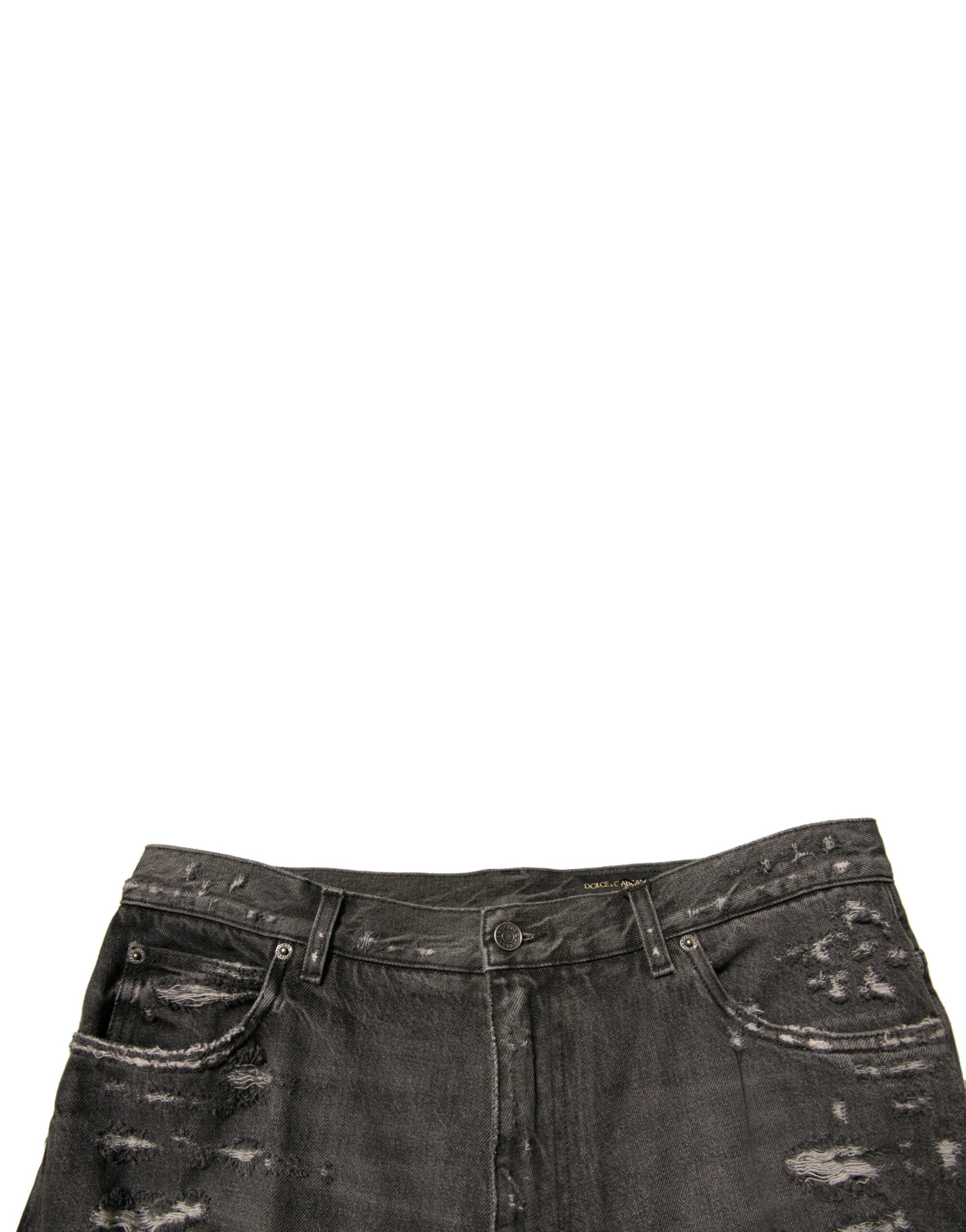 Dolce & Gabbana Gray Tattered Cotton Straight Men Denim Jeans by Dolce & Gabbana