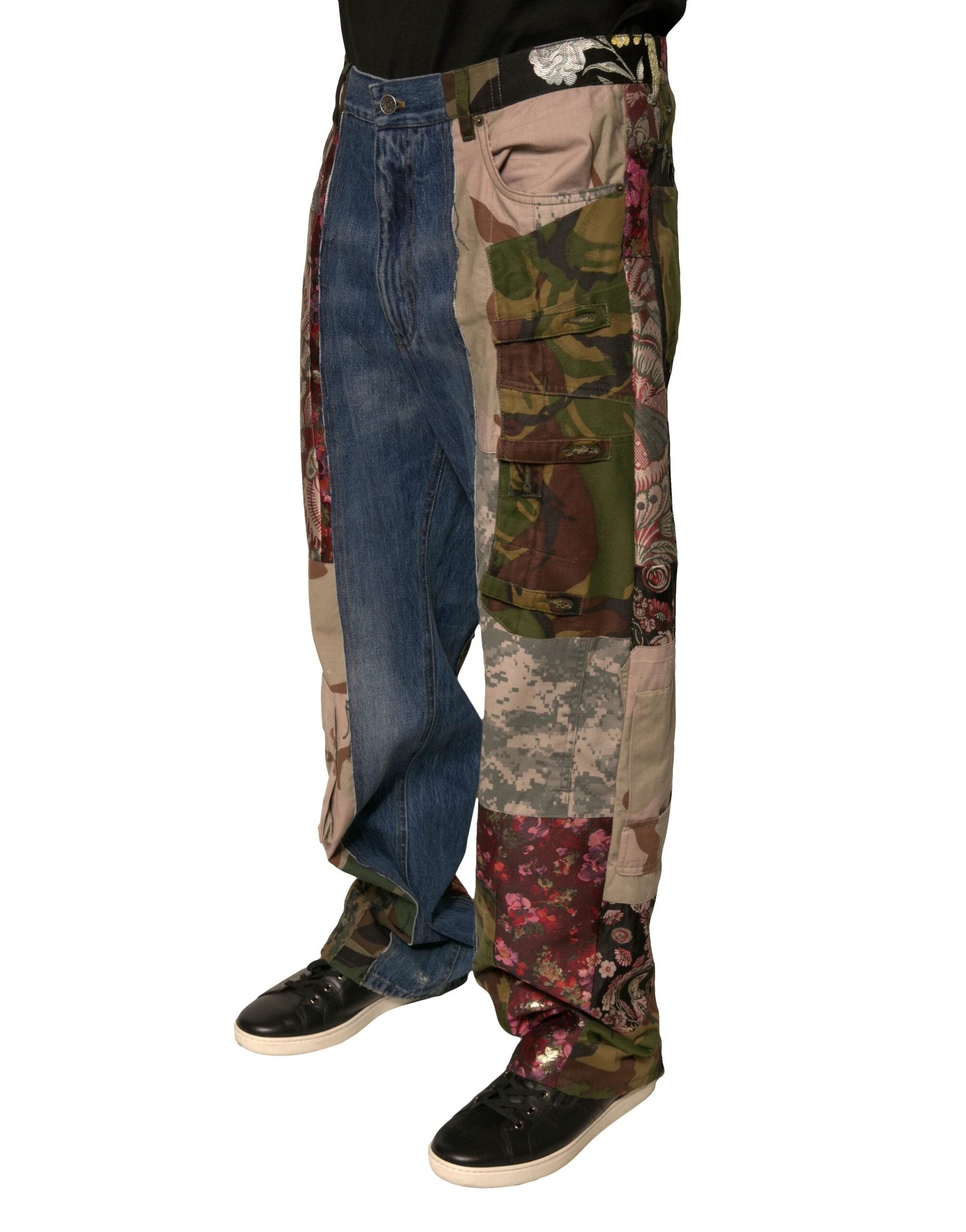 Dolce & Gabbana Blue Patchwork Cotton Straight Denim Jeans by Dolce & Gabbana