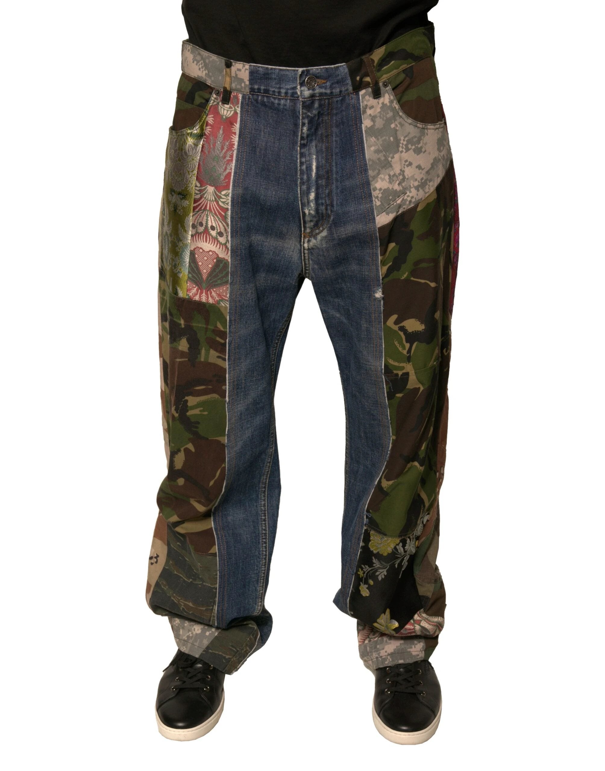 Dolce & Gabbana Blue Patchwork Cotton Straight Denim Jeans by Dolce & Gabbana