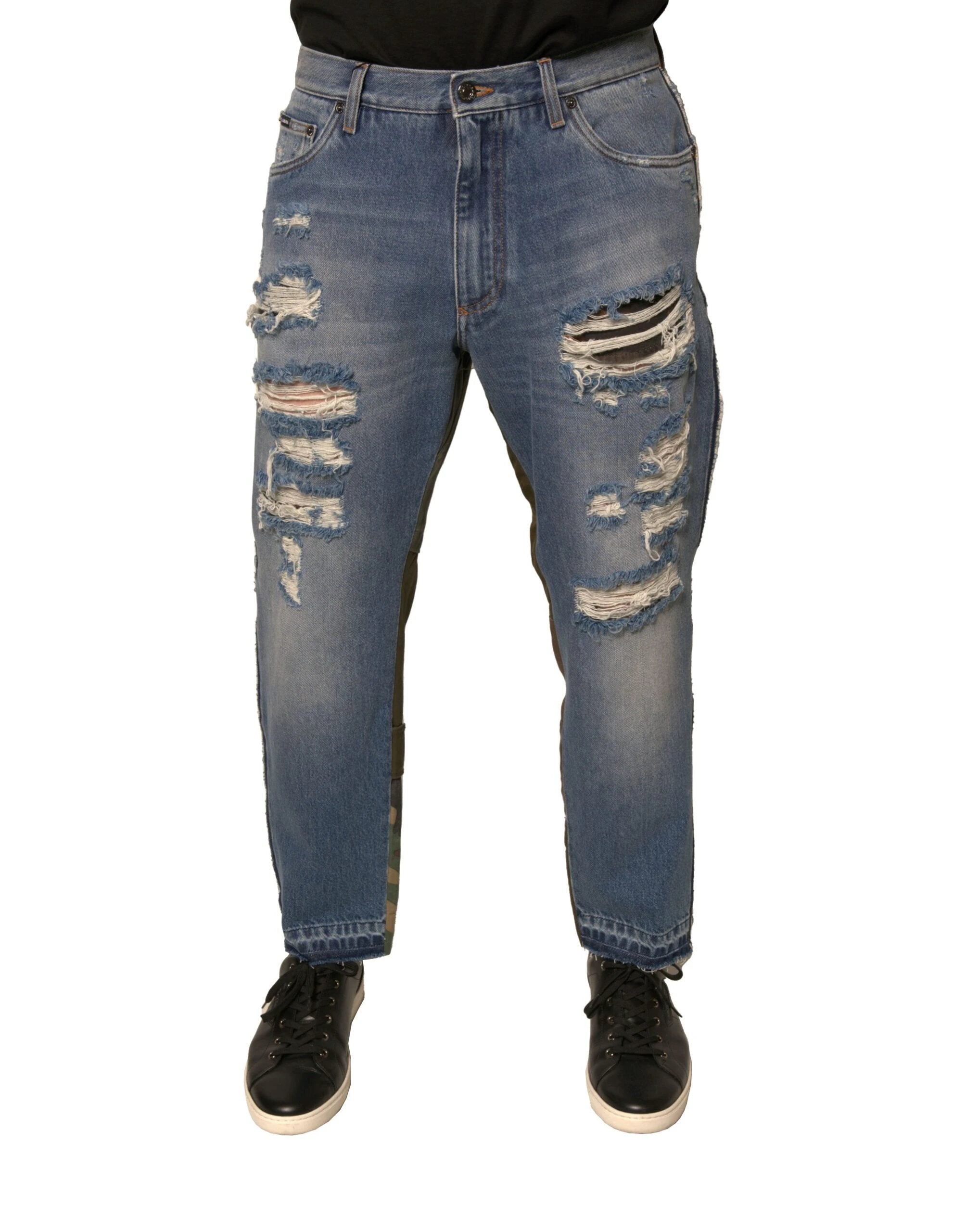 Dolce & Gabbana Blue Tattered Straight Cropped Denim Jeans by Dolce & Gabbana