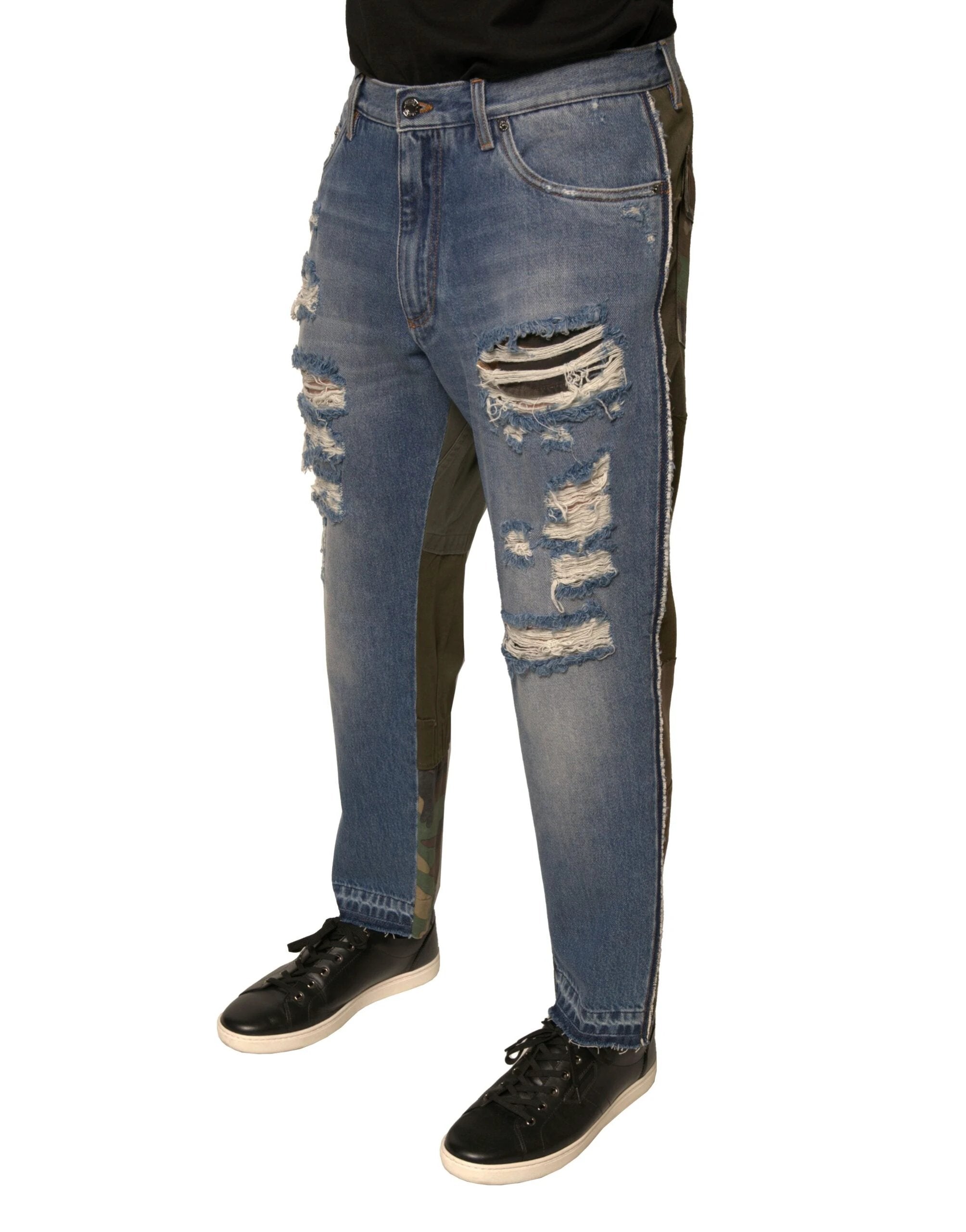 Dolce & Gabbana Blue Tattered Straight Cropped Denim Jeans by Dolce & Gabbana
