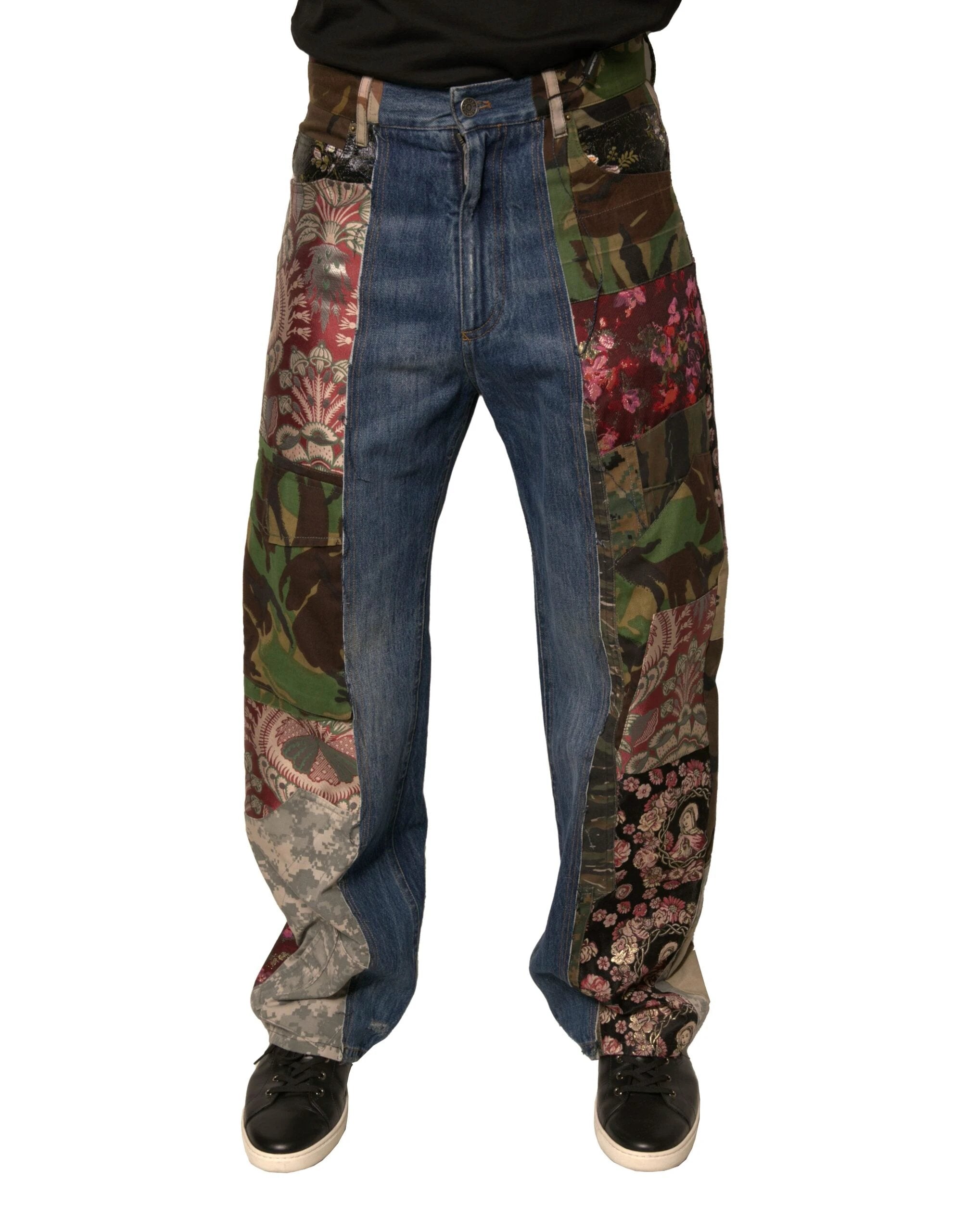 Dolce & Gabbana Blue Patchwork Cotton Straight Denim Jeans by Dolce & Gabbana