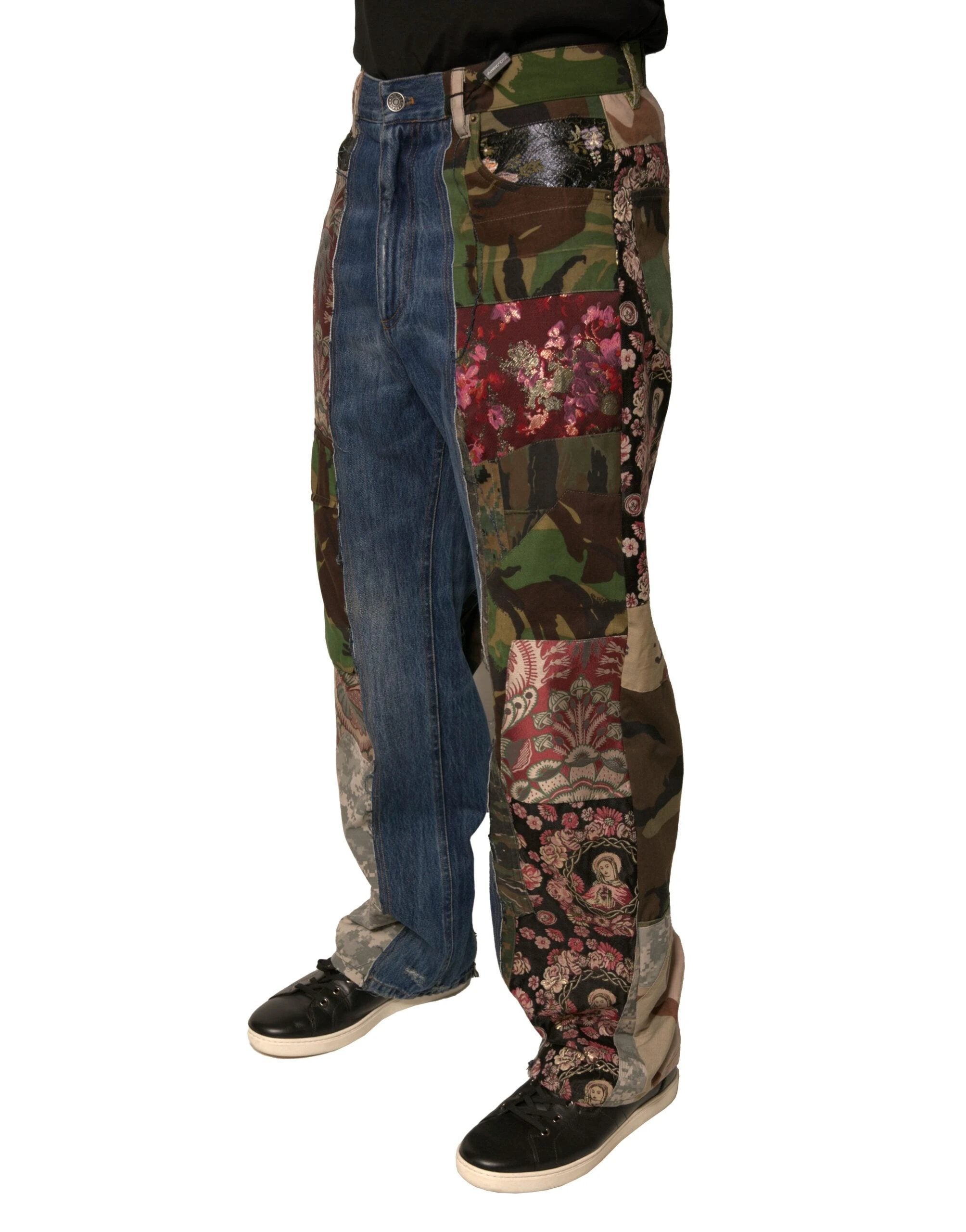 Dolce & Gabbana Blue Patchwork Cotton Straight Denim Jeans by Dolce & Gabbana