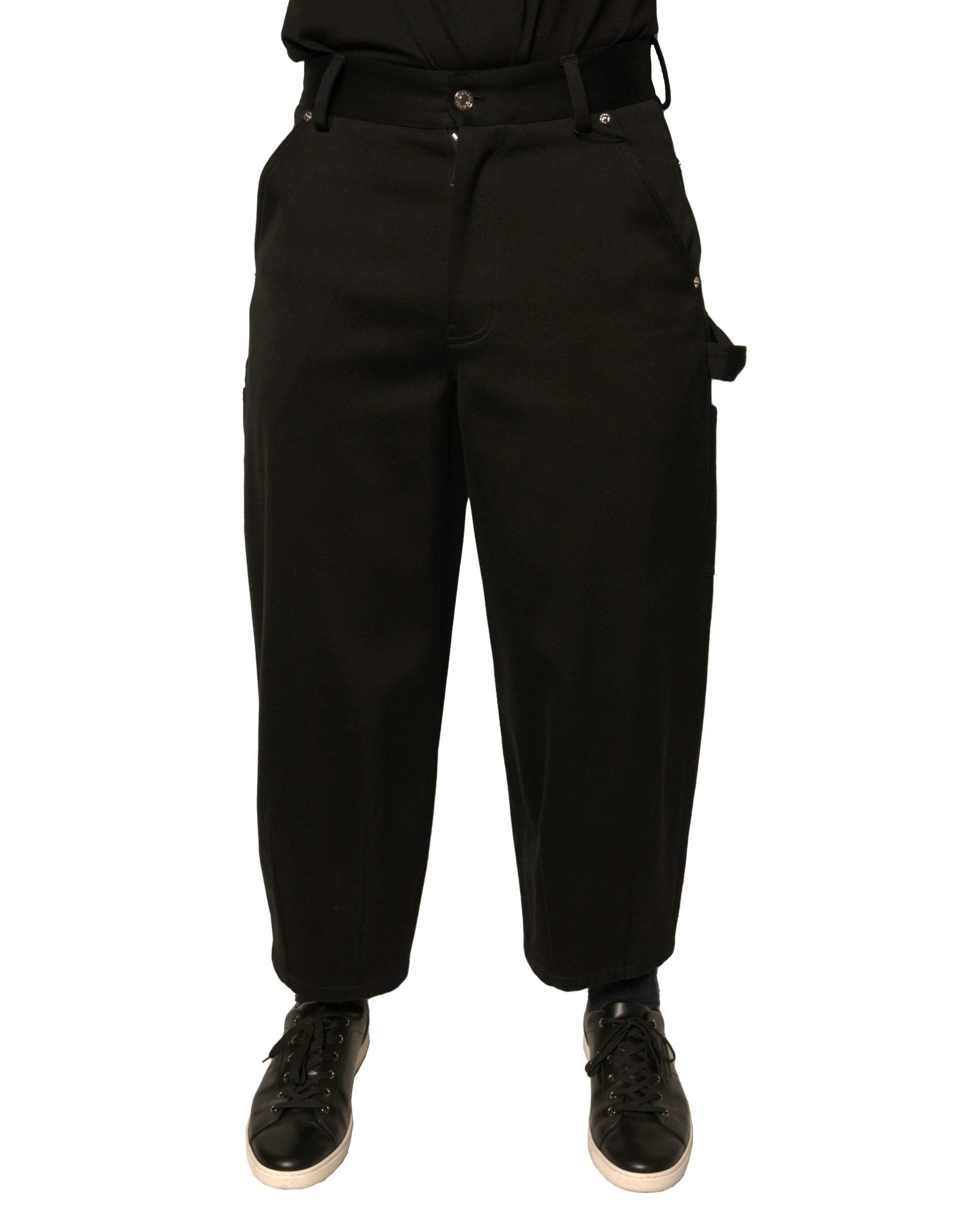 Dolce & Gabbana Black Cotton Mid Waist Cropped Pants by Dolce & Gabbana