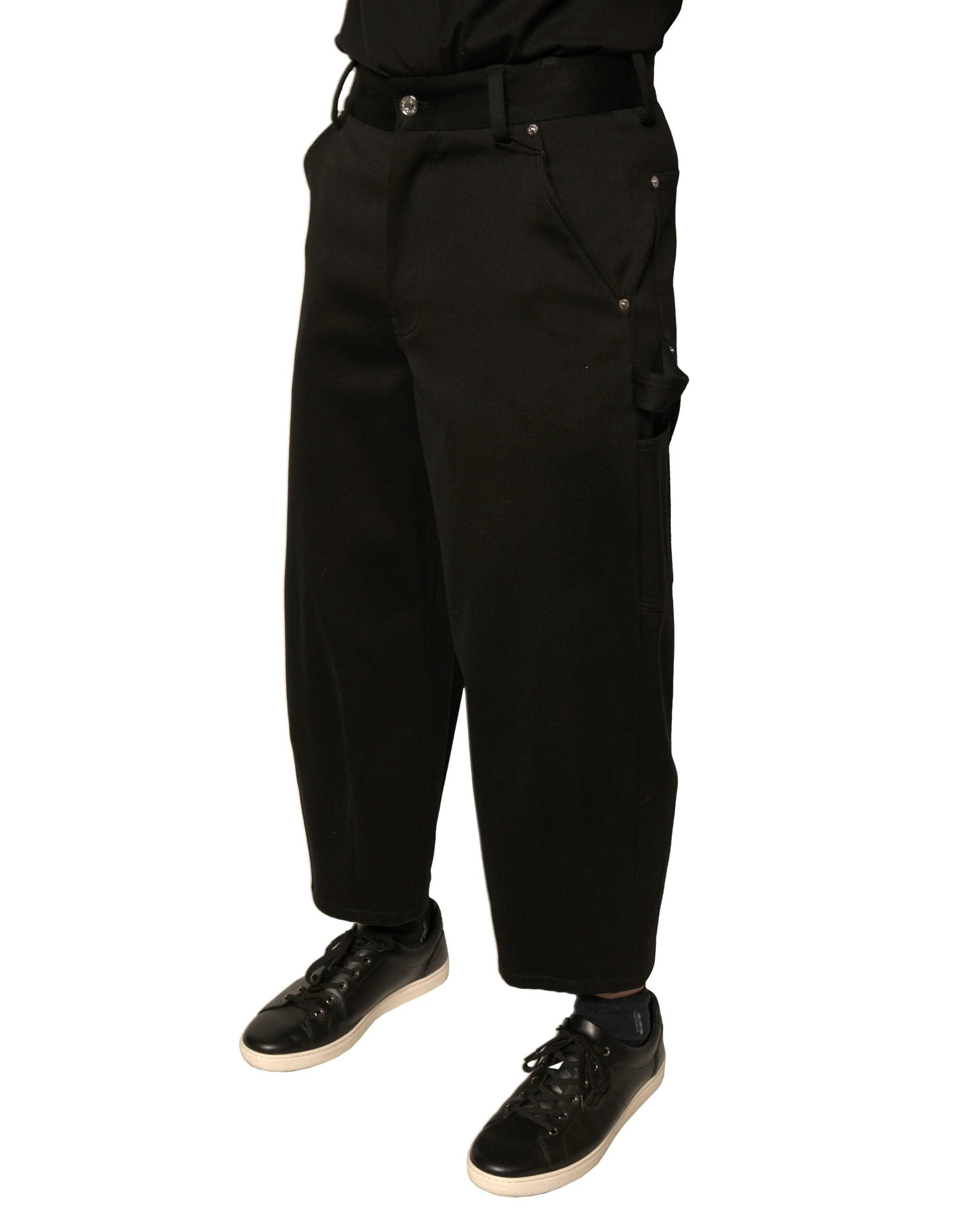 Dolce & Gabbana Black Cotton Mid Waist Cropped Pants by Dolce & Gabbana