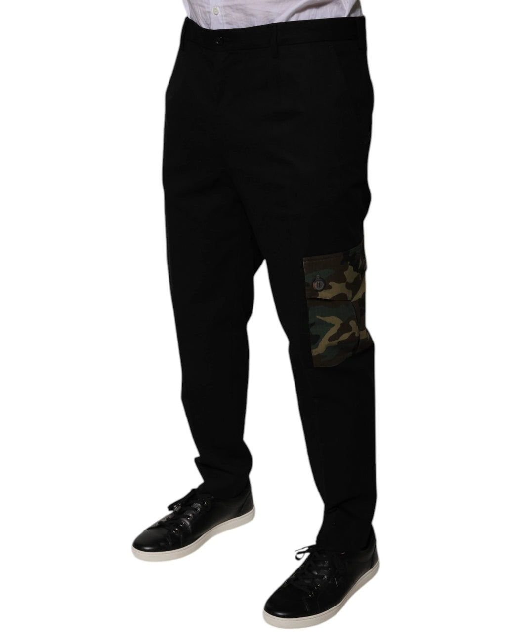 Dolce & Gabbana Black Cotton Men Cargo Casual Pants by Dolce & Gabbana