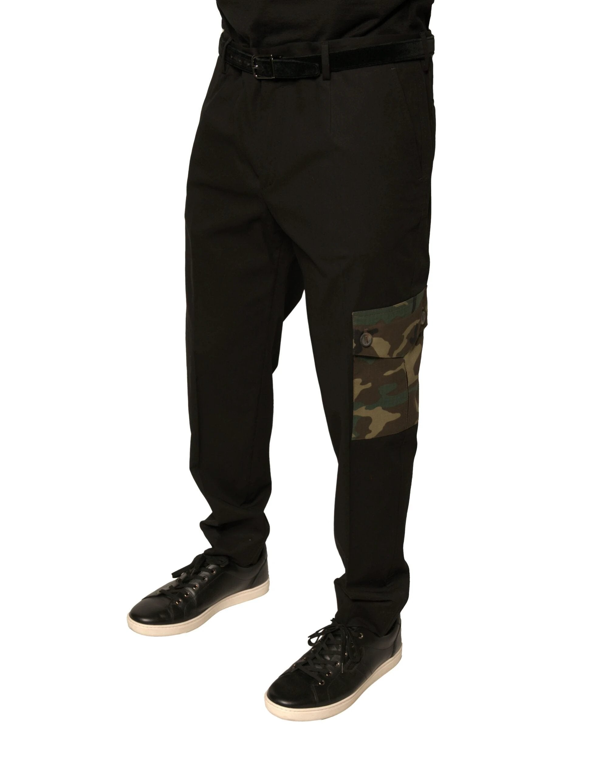 Dolce & Gabbana Black Cotton Men Cargo Casual Pants by Dolce & Gabbana
