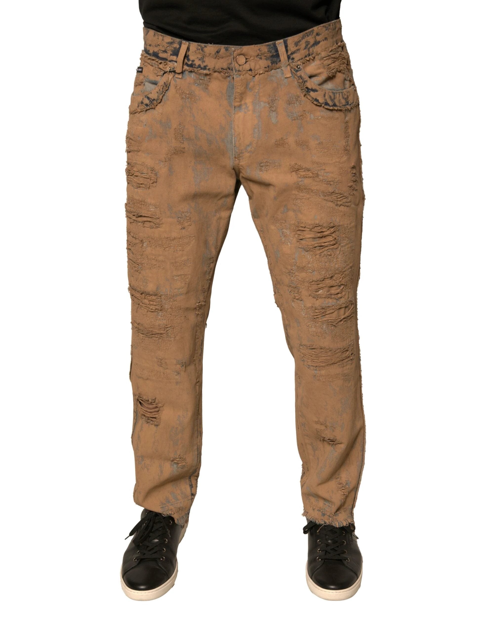 Dolce & Gabbana Brown Tattered Cotton Skinny Denim Jeans by Dolce & Gabbana