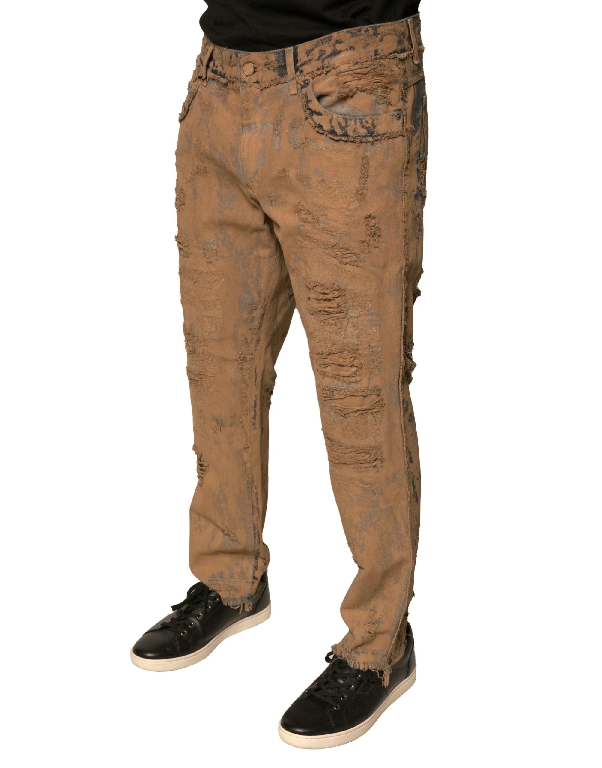 Dolce & Gabbana Brown Tattered Cotton Skinny Denim Jeans by Dolce & Gabbana
