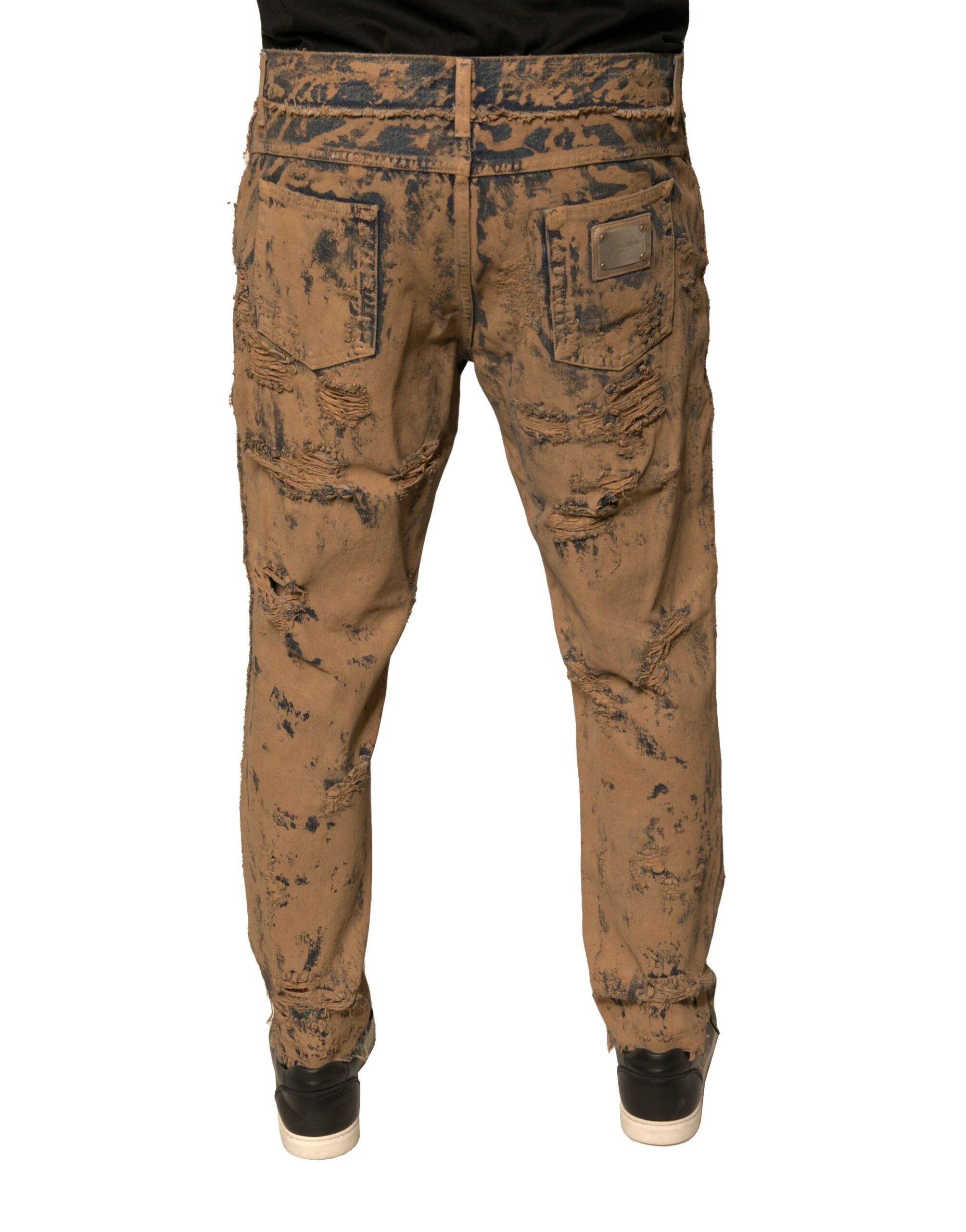 Dolce & Gabbana Brown Tattered Cotton Skinny Denim Jeans by Dolce & Gabbana