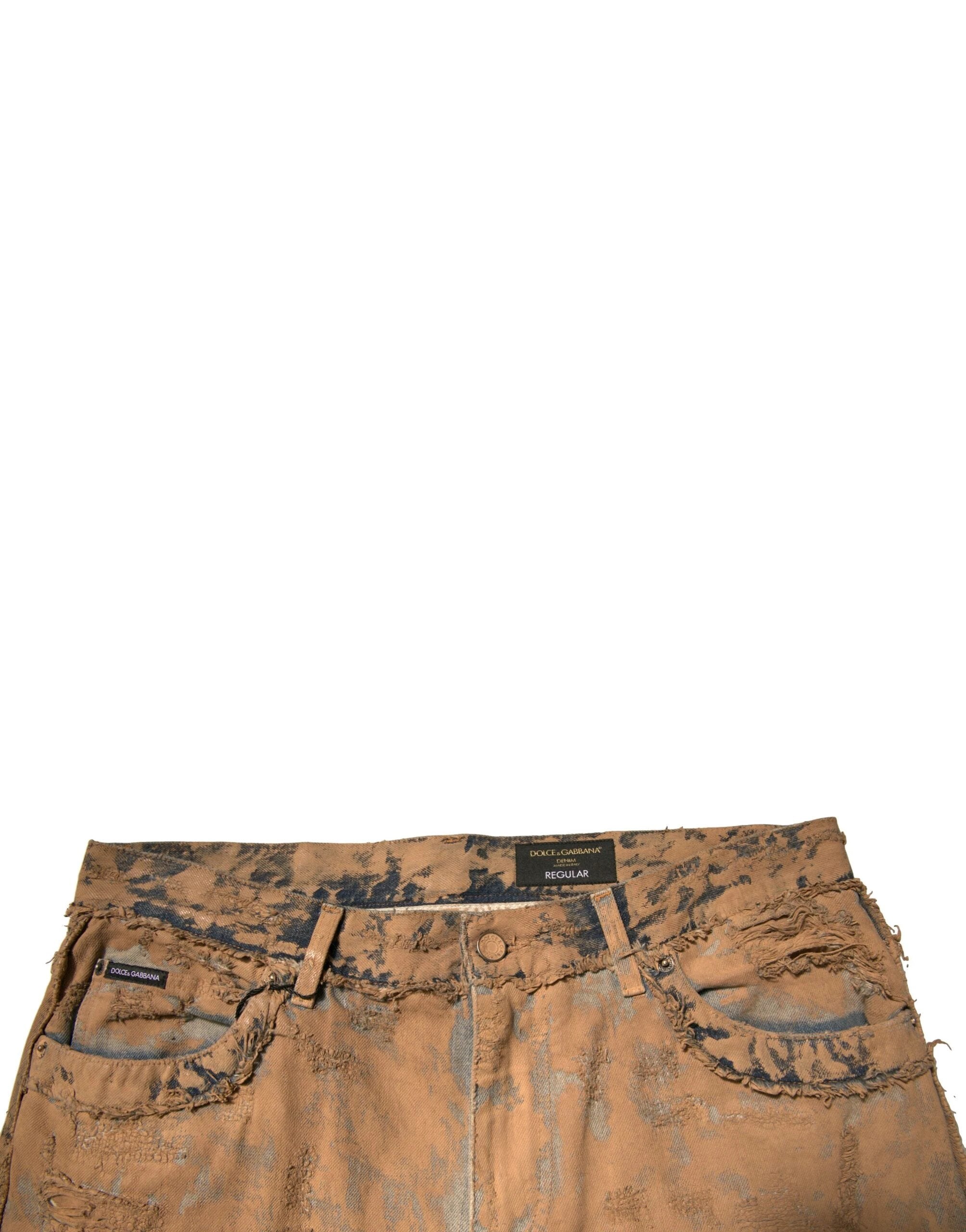 Dolce & Gabbana Brown Tattered Cotton Skinny Denim Jeans by Dolce & Gabbana