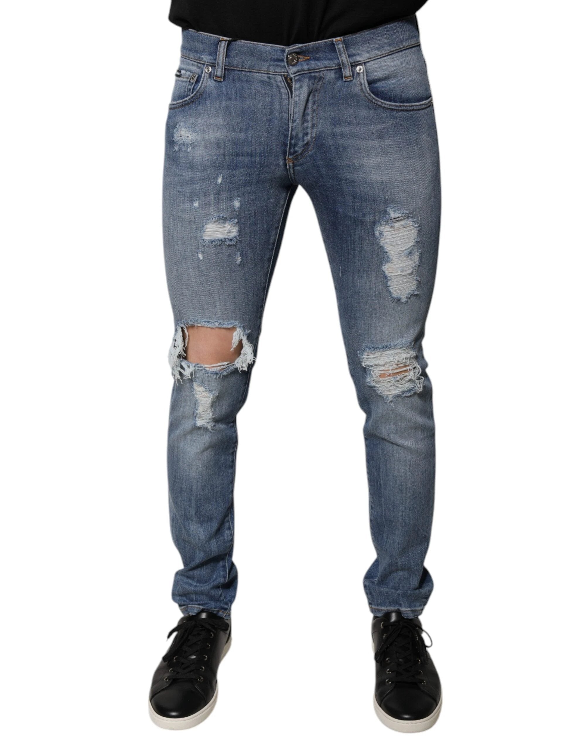 Dolce & Gabbana Blue Tattered Cotton Stretch Skinny Denim Jeans by Dolce & Gabbana