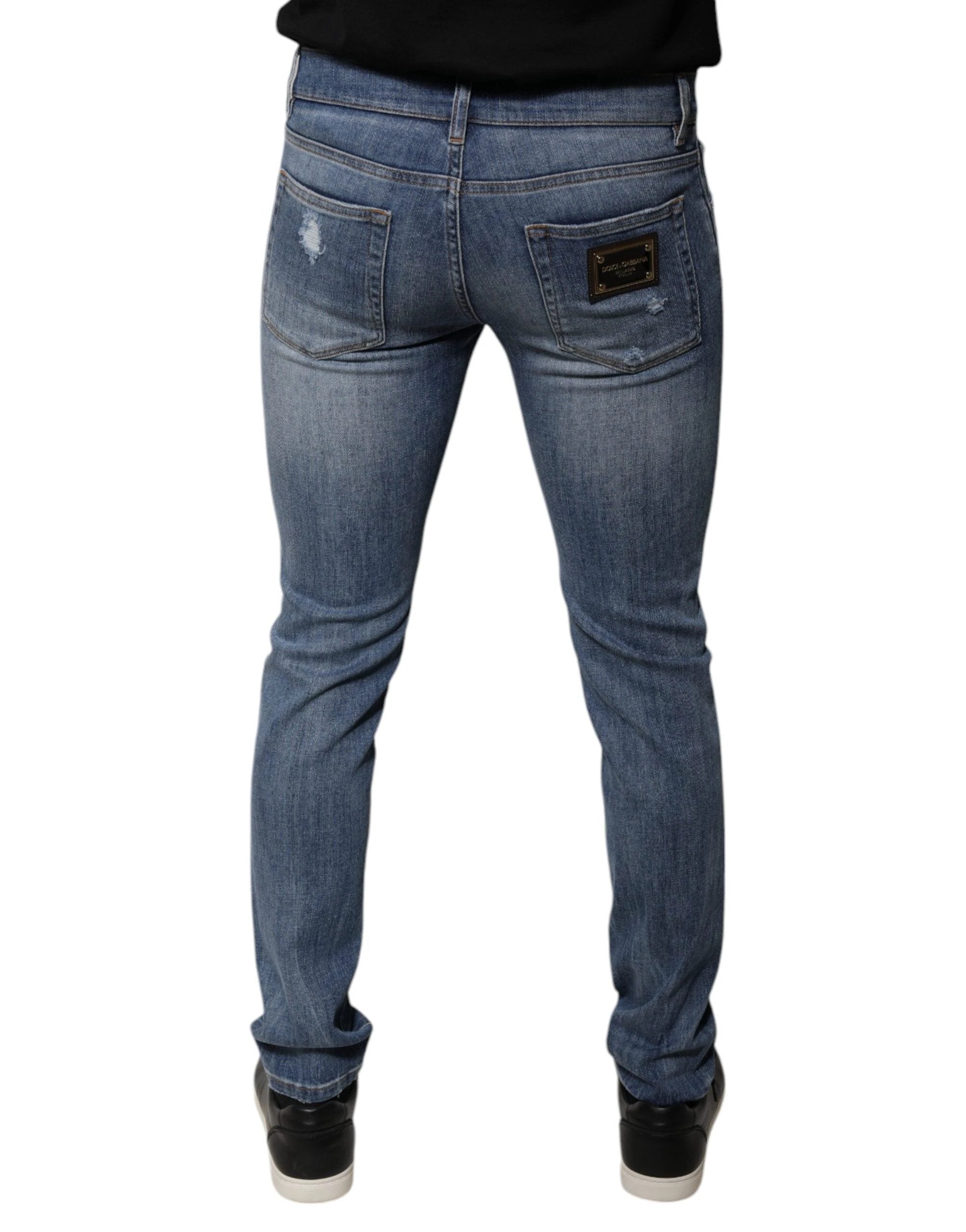 Dolce & Gabbana Blue Tattered Cotton Stretch Skinny Denim Jeans by Dolce & Gabbana