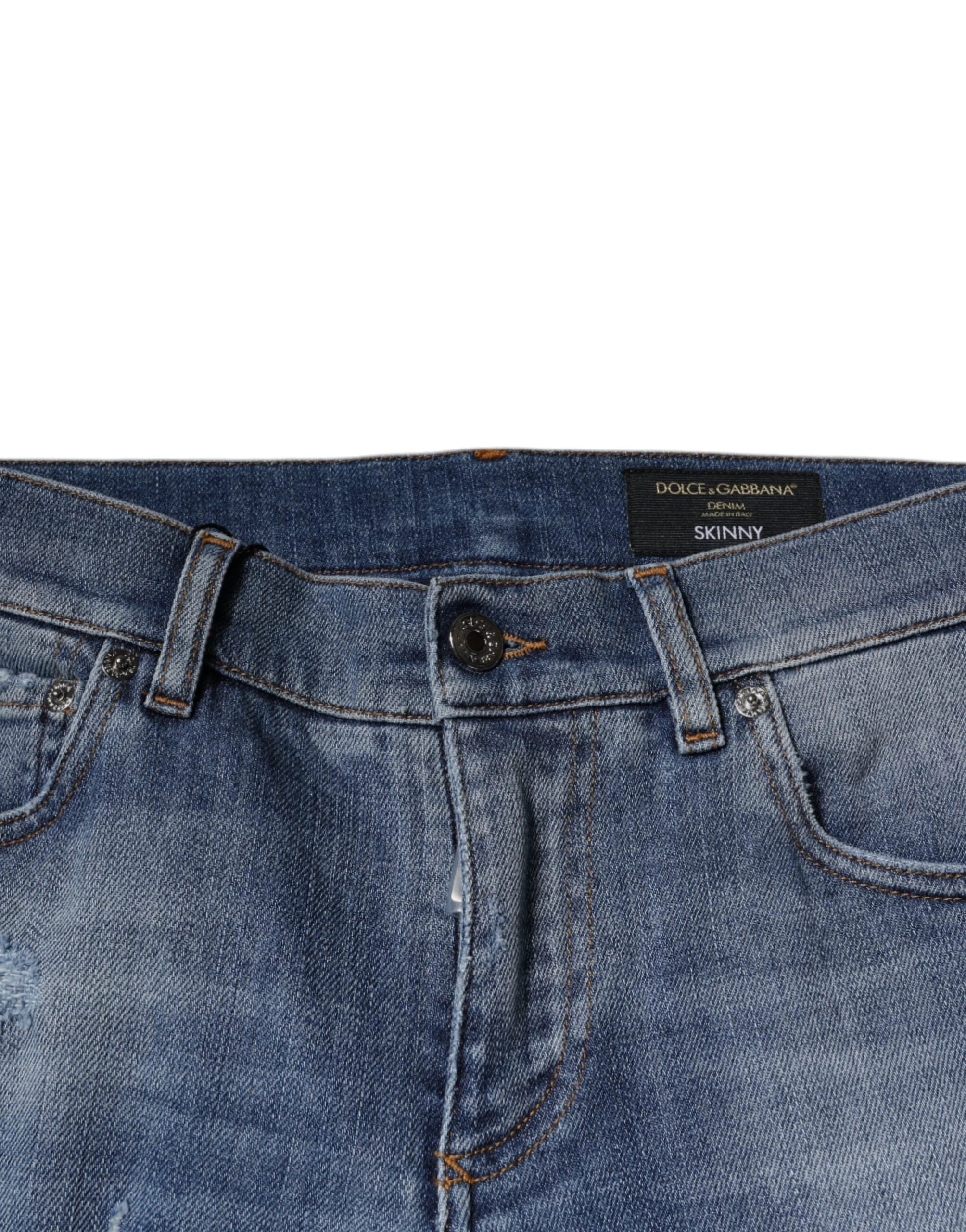 Dolce & Gabbana Blue Tattered Cotton Stretch Skinny Denim Jeans by Dolce & Gabbana