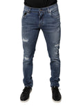 Dolce & Gabbana Blue Tattered Cotton Stretch Skinny Denim Jeans by Dolce & Gabbana